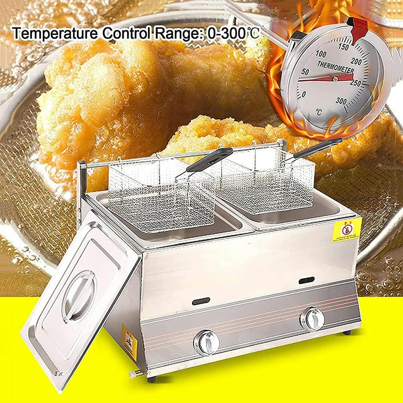 Freidora de Gas de encimera Comercial, Cesta de Aceite extraíble de freidora de Acero Inoxidable, para restaurantes de Comida rápida, Bares~/