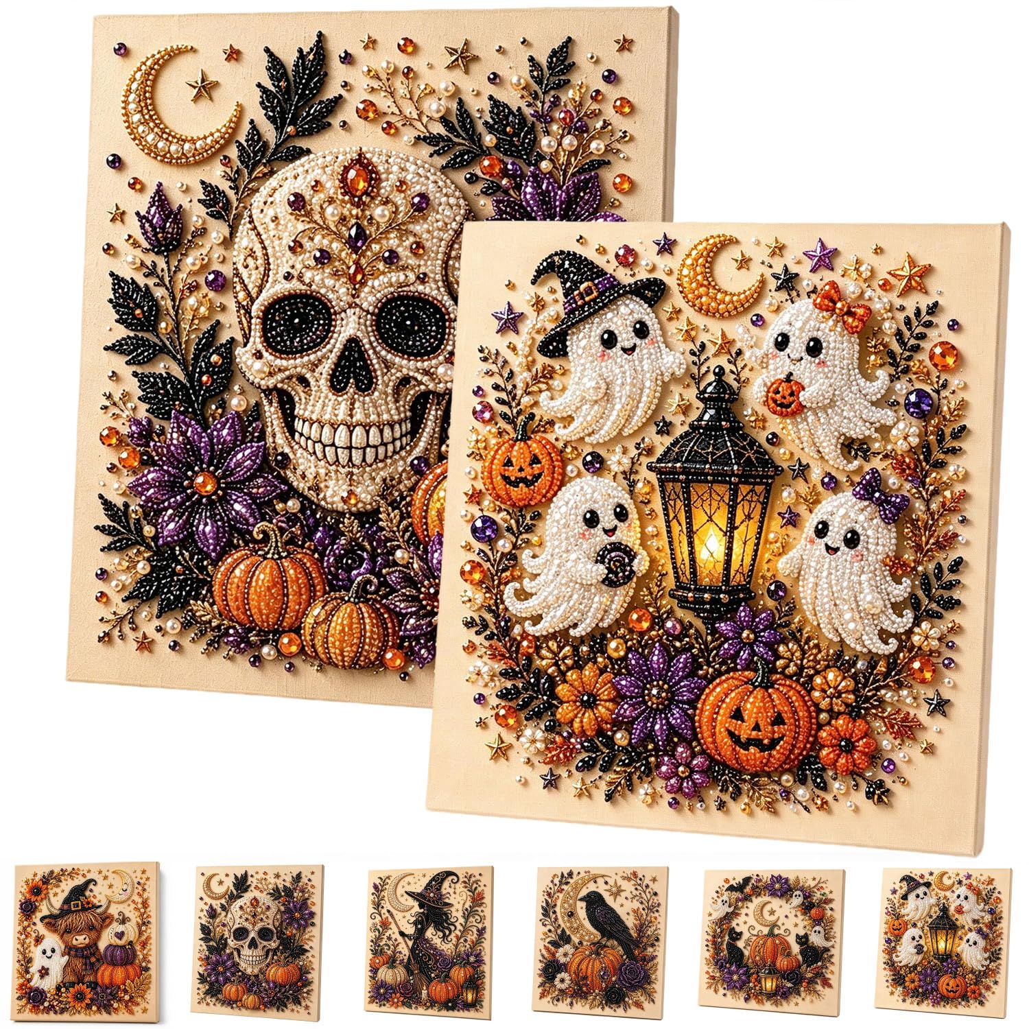 ByteCraft Halloween Ghost Pearl Diamond Art DIY Kit, Spooky Cute 3D Pearl Diamond Painting Crafts Kits for Adults, Beginner DIY Fall Home Decor Wall Art, Beginner DIY Seasonal Party Gift (2pcs J)