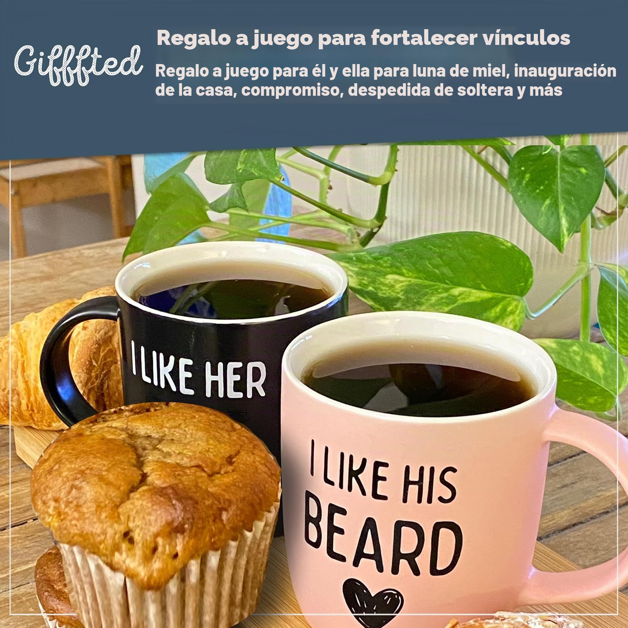 Gifffted Tazas para hombre y mujer, I Like His Beard, Taza Original Idea Regalo Cumpleaños Boda Pareja, Día de San Valentín Ella y Él, Amigos, Familia, Amantes, Mr Y Mrs, Navidad, Cafe, Taza