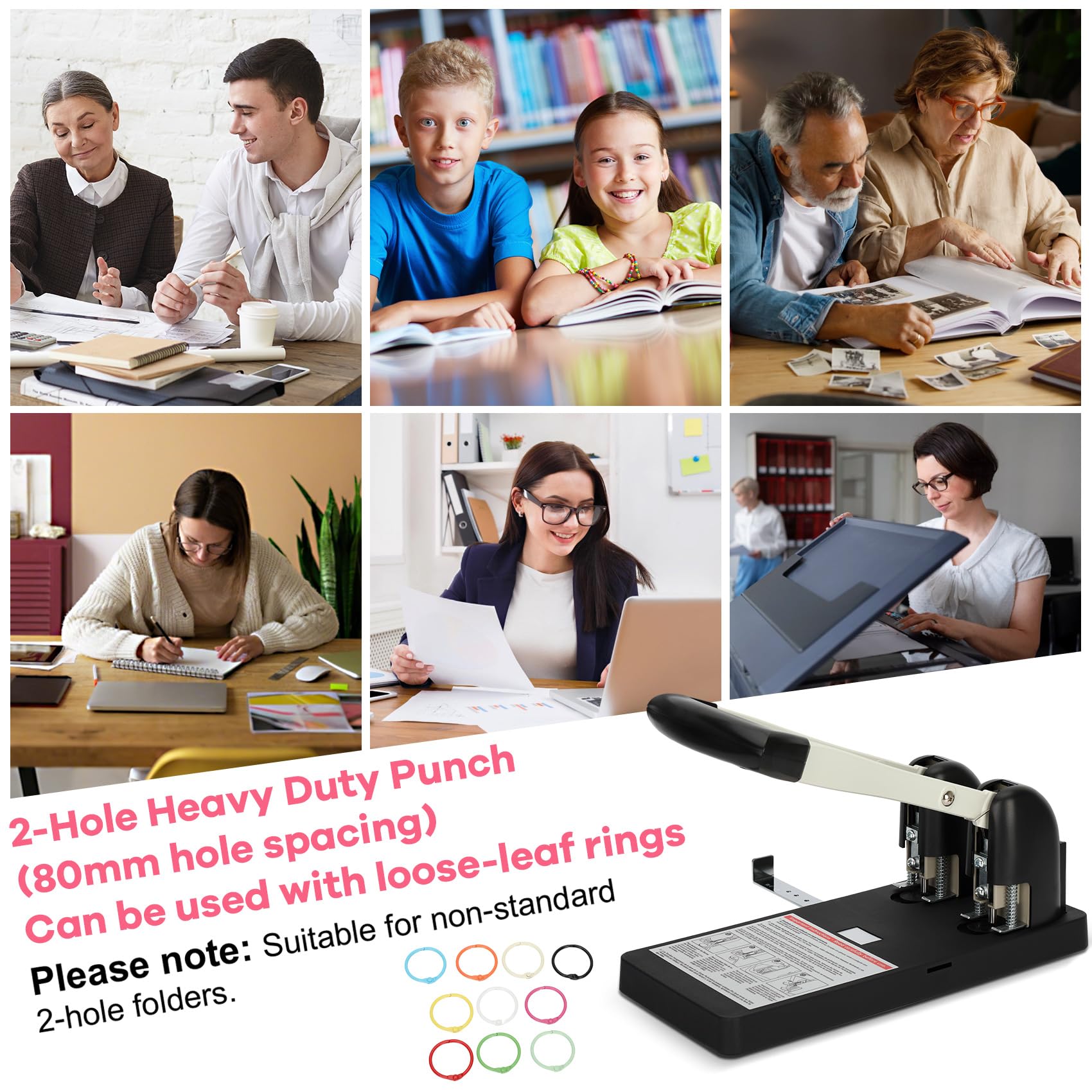 Robuster 2-Loch-Stanzer für Ordner mit ergonomischem Design, stanzt bis zu 150 Blatt Papier für Schulen, Druckgeschäfte und Unternehmen, arbeitssparender Griff