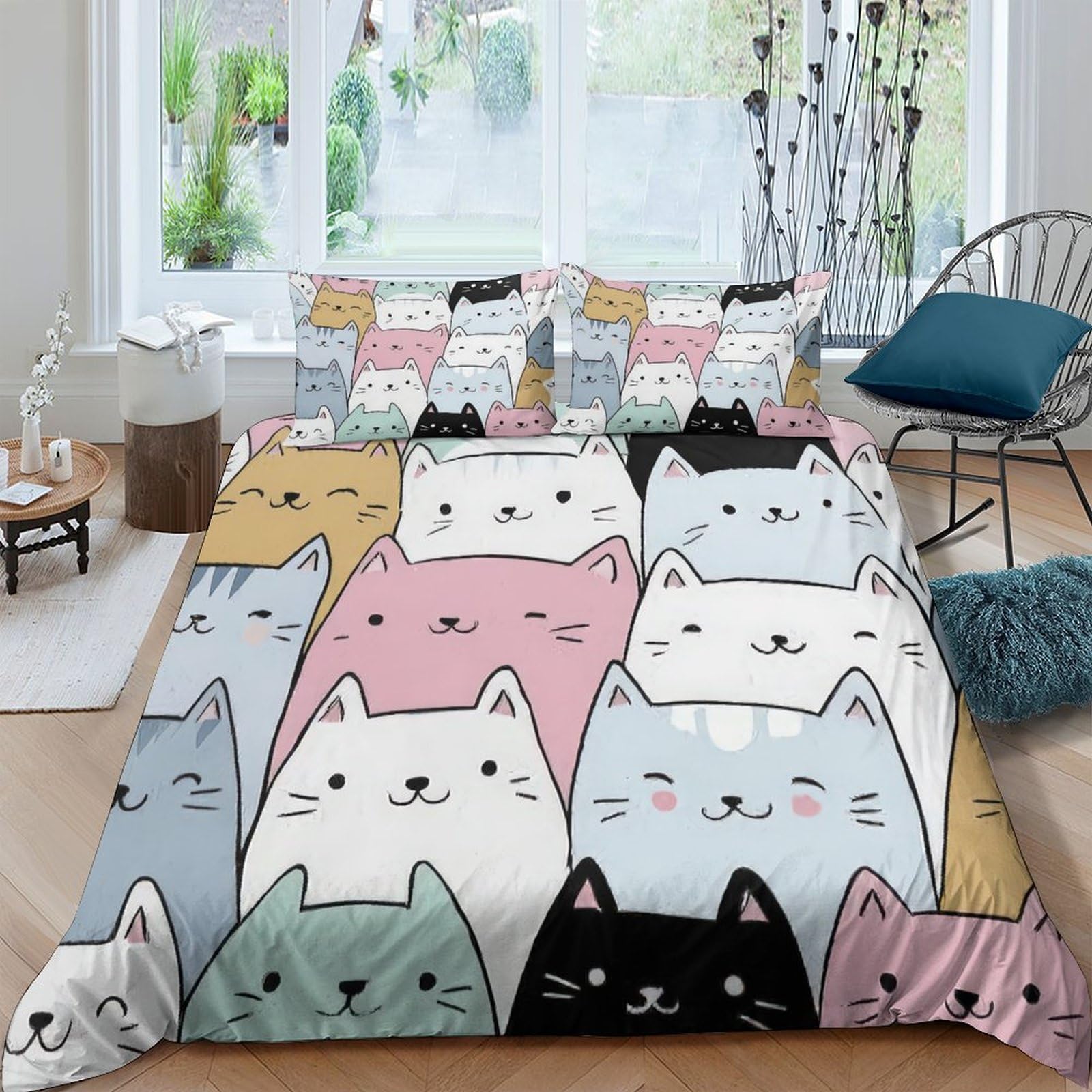 Ctjqhvkz Style-2 3D Printed Cartoon Cat Fitted Sheet Microfiber Soft Pastel Colourful Mattress Cover For Bedroom Dorm Bed Decor Single（135X200cm）