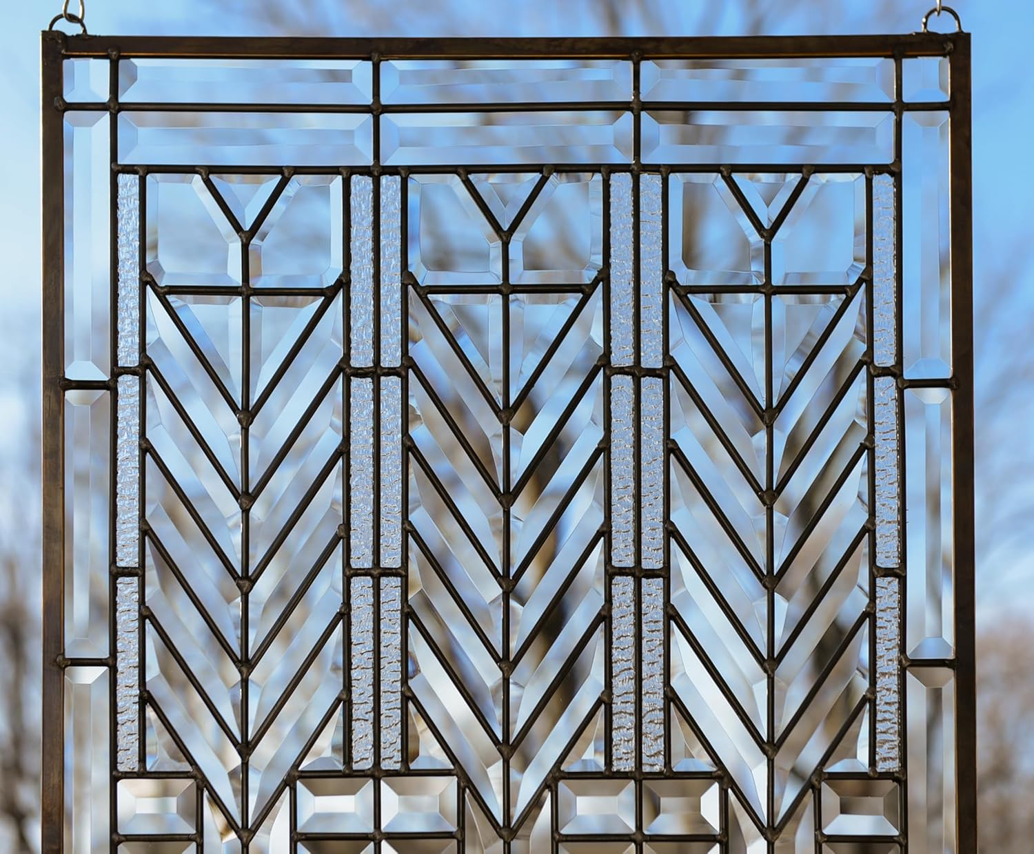 20" x 34.25" All Clear Beveled Stained Glass Hanging Window Panel