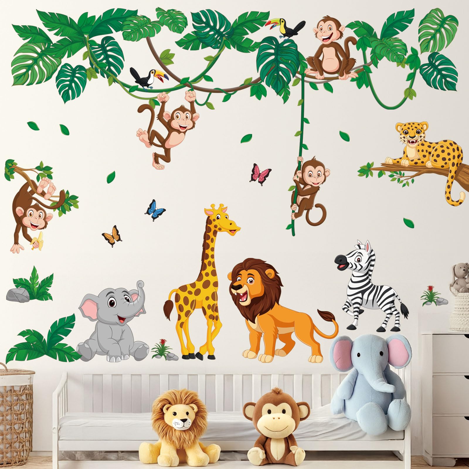 Vinilo Pared Infantil Wondever Pegatinas De Pared Animales De La Jungla  Árbol Rama Adhesivos Pared Decorativos Safari Jirafa Leopardo Mono Vid  Verdes Para Habitación Niño Bebés Dormitorio Guardería Pegatinas Infantiles  Pared, image size:1600x1600