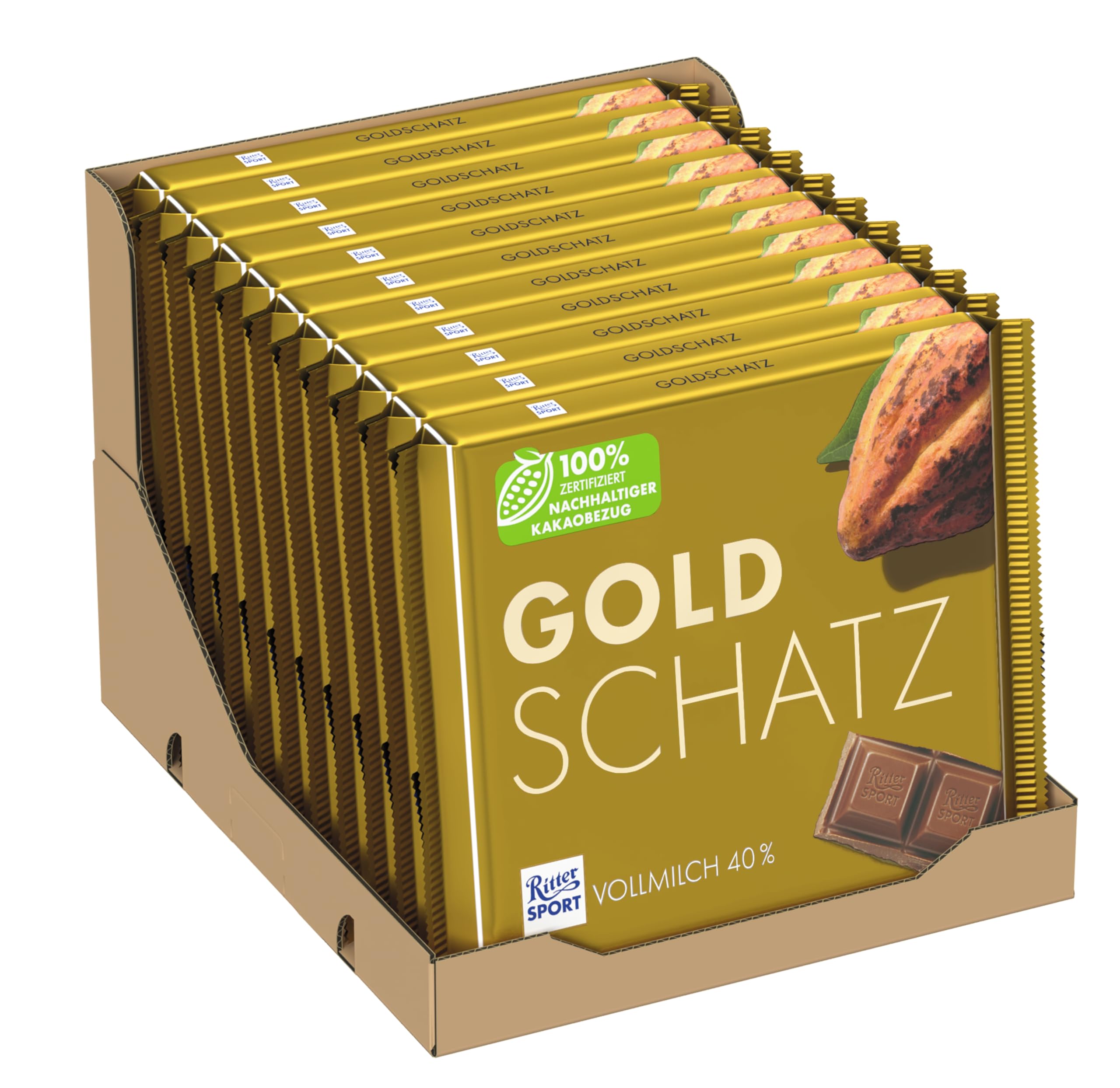 Ritter Sport - Goldschatz - 11 x 250 g, Feinste Vollmilchschokolade mit Karamellstückchen, Schokoladen-Klassiker zum Teilen mit Freunden, 11 x 250g Tafeln