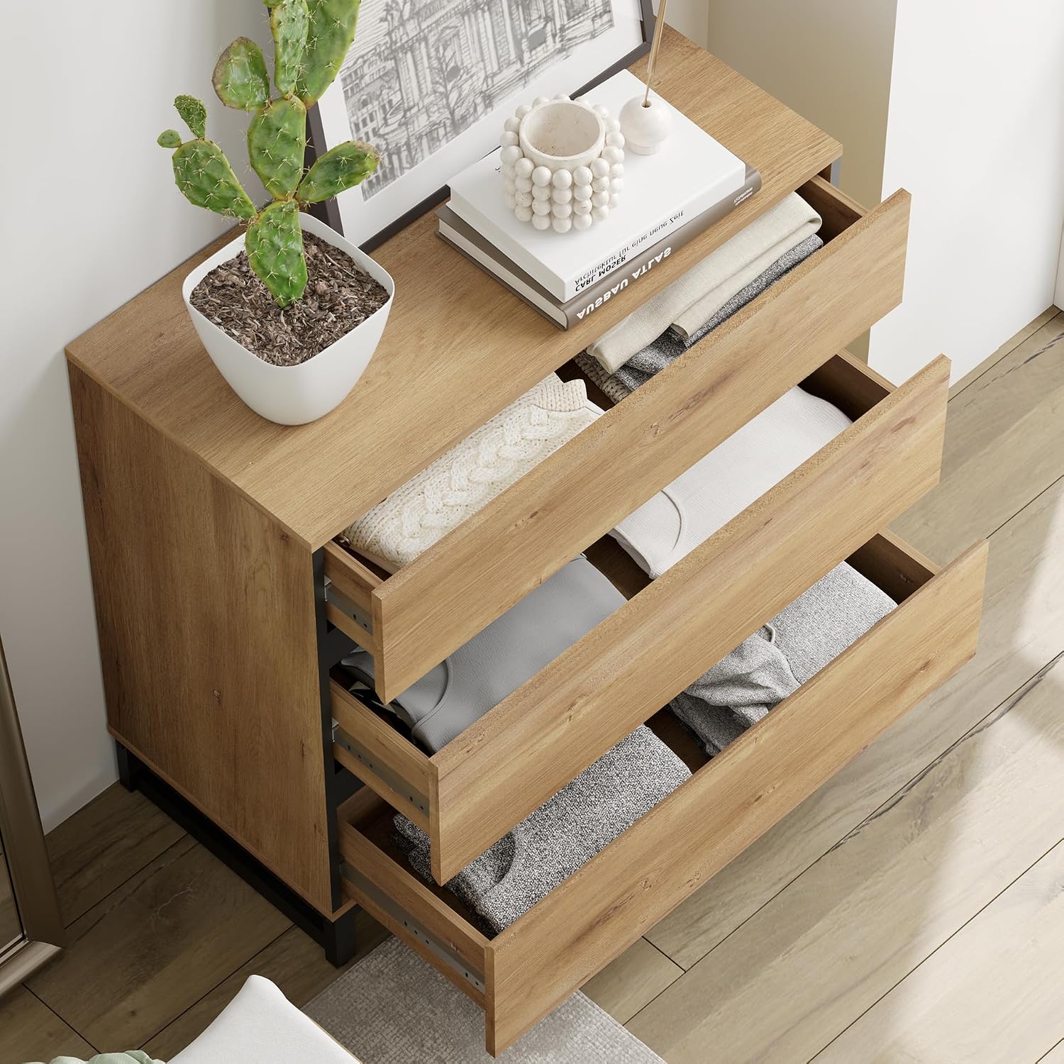 WAMPAT Modern TV Stand for TVs up to 120 Inches, 4-in-1 Media Console with Adjustable Shelves and 6 Drawers, TV Cabinet for Living Room or Bedroom, Oak