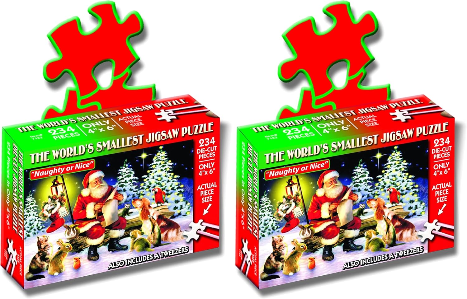 TDC Games World’s Smallest Holiday Jigsaw Puzzle, Naughty or Nice – Mini Puzzles, Small Challenging Travel Art Puzzle for Adults, 200+ Pieces, Stocking Stuffers (Pack of 2)