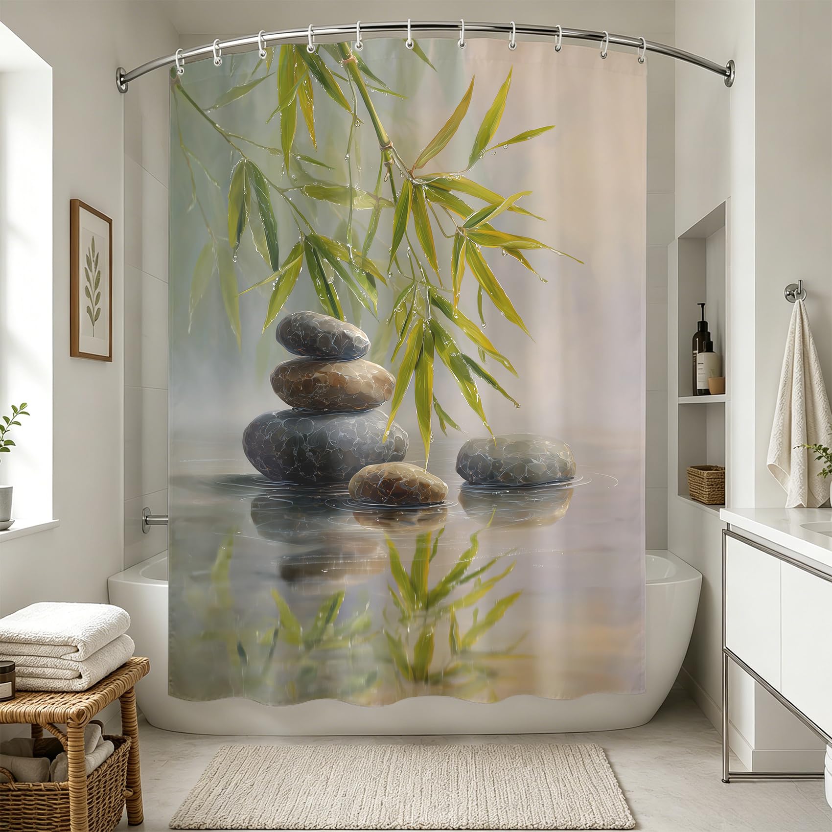 Rideau de douche méditation zen pour retrouver le calme et la sérénité au moment du bain