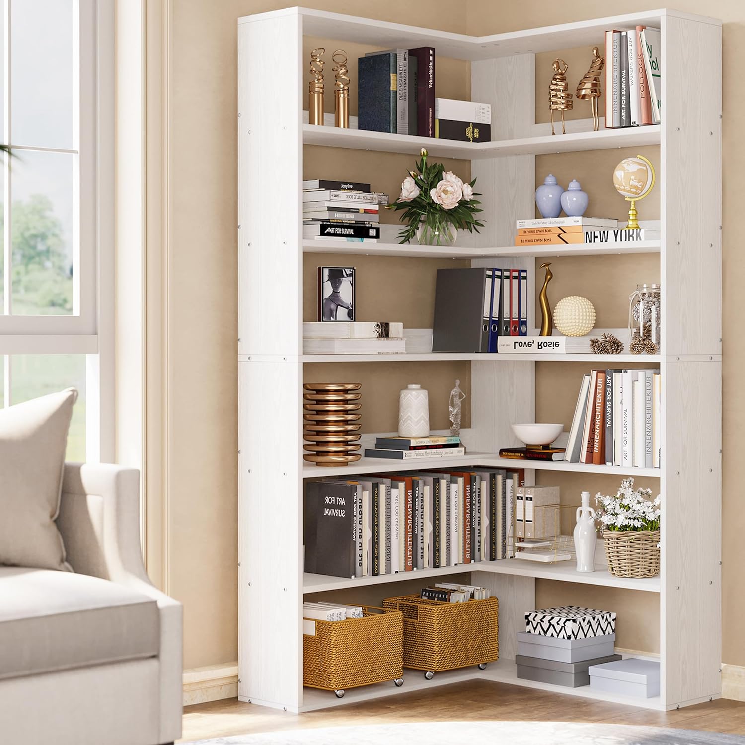 IRONCK Bookshelves 6 Tiers with Baffles Industrial Large