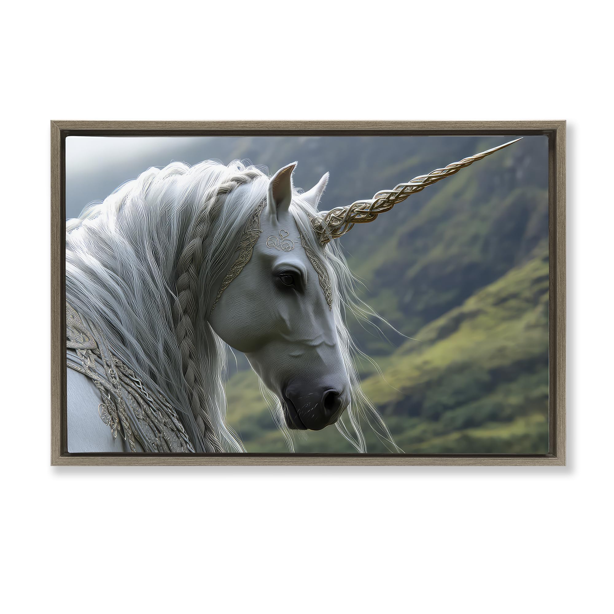 'Celtic Unicorn Braided Mane'| Floating Frame Canvas Art