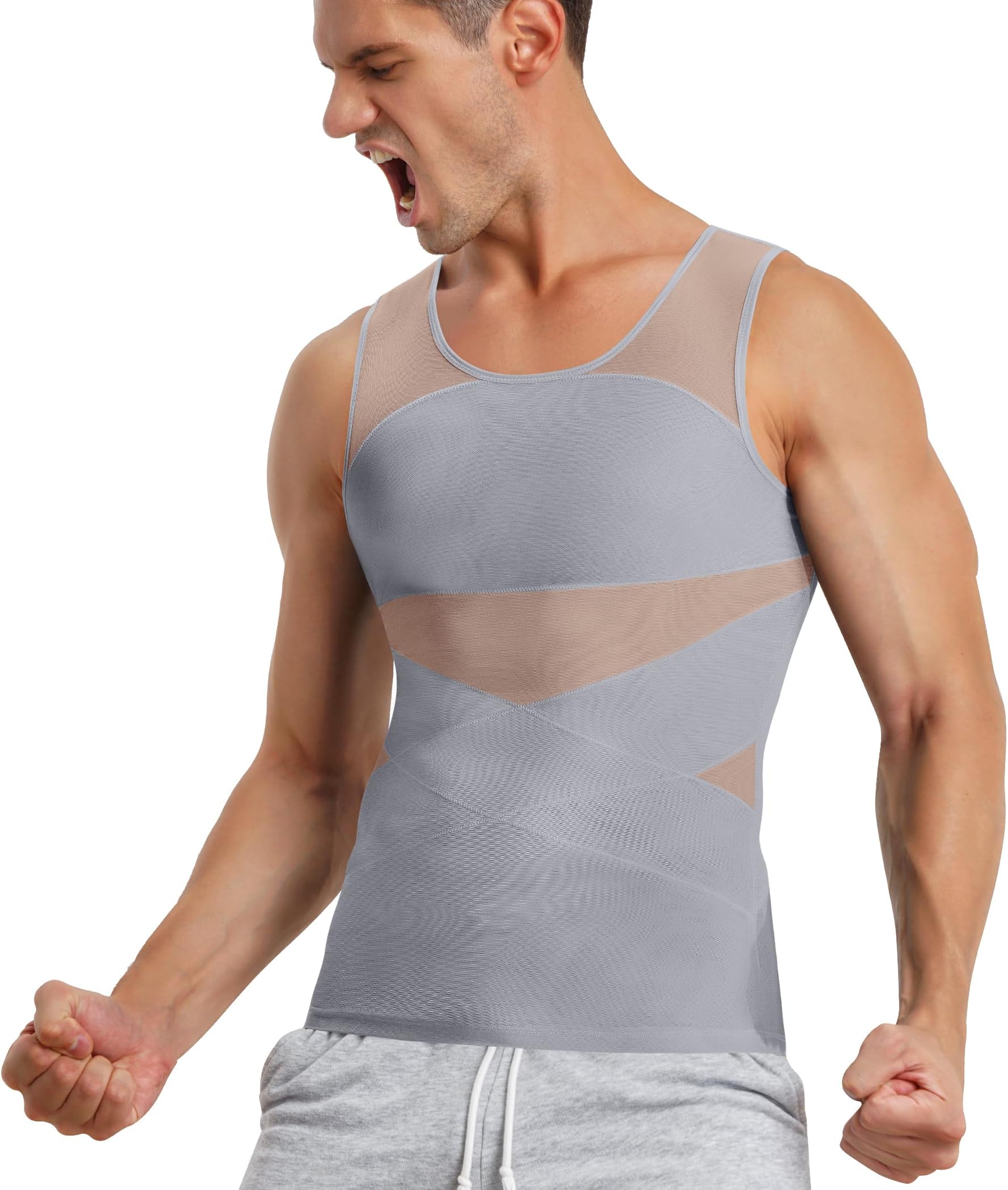 TAILONG Men's Compression Shirt for Body Shaper Slimming Vest Tight Tummy Underwear Tank Top