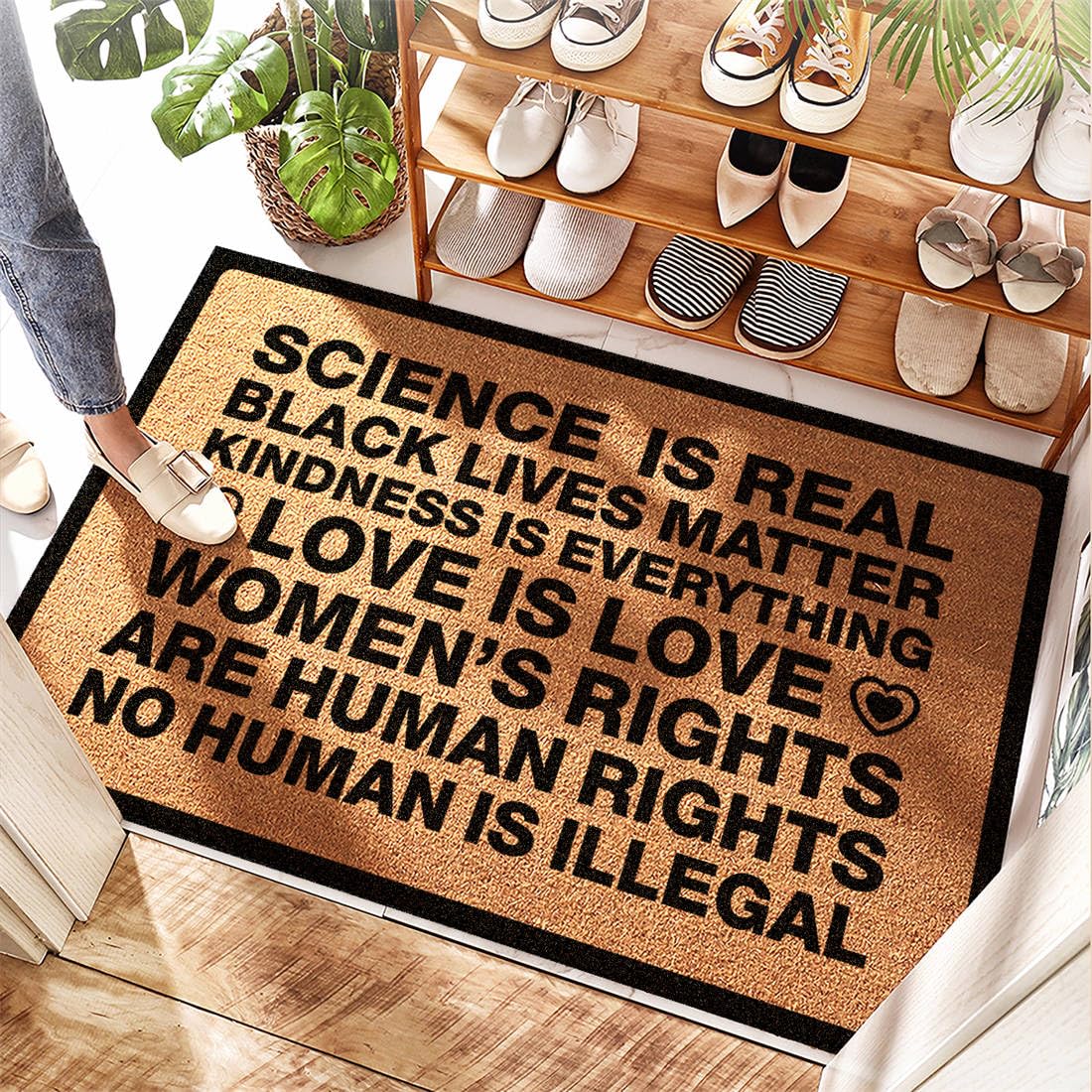 Tapis d'entrée festonné imperméable au design exclusif Love Is Real