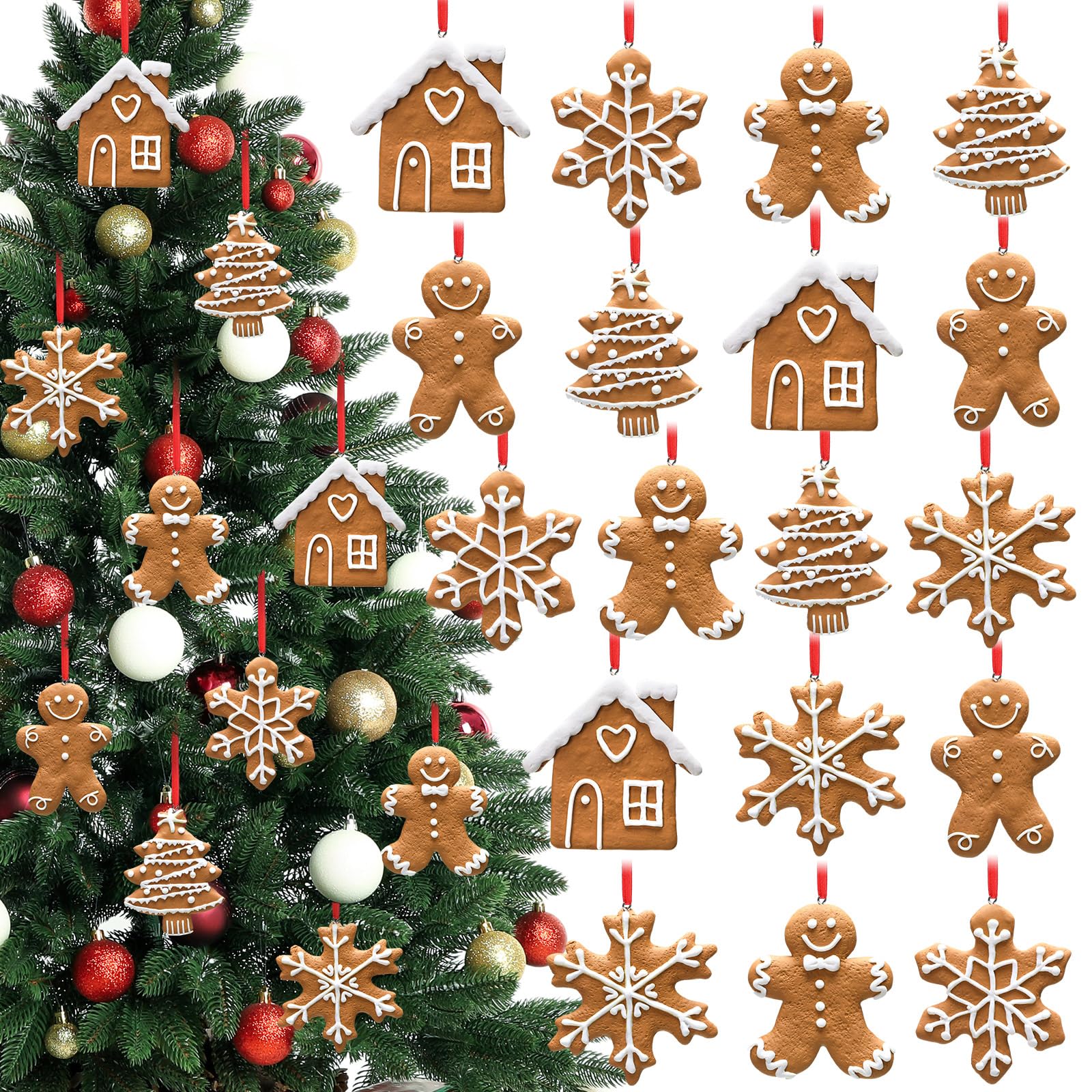 Décoration de Noël pour arbre de vacances : 18 suspensions bonhomme en pain d'épices avec ficelles