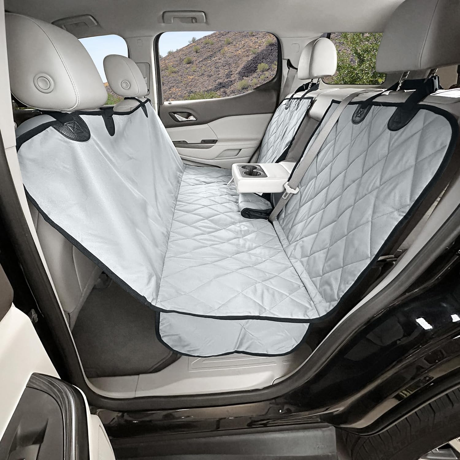 4Knines Dog Hammock for Cars, SUVs, and Small Trucks (Regular Size, Grey) – Rear Seat Cover for 60/40 Split Bench w/Armrest & Seatbelt Access – Heavy Duty, Waterproof, Easy Install, Machine Washable