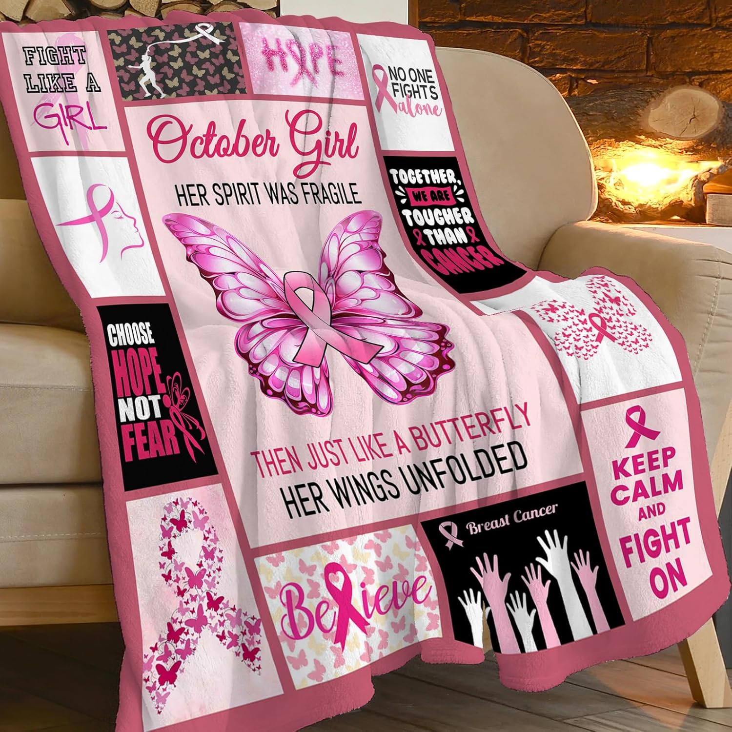 Breast Cancer Blanket Breast Cancer Awareness Throw Blanket Ultra Soft Cozy Fuzzy Plush Fleece Lightweight Blanket Breast Cancer Gifts for October Girls Friends Women After Surgery 40"X50" - Image 5