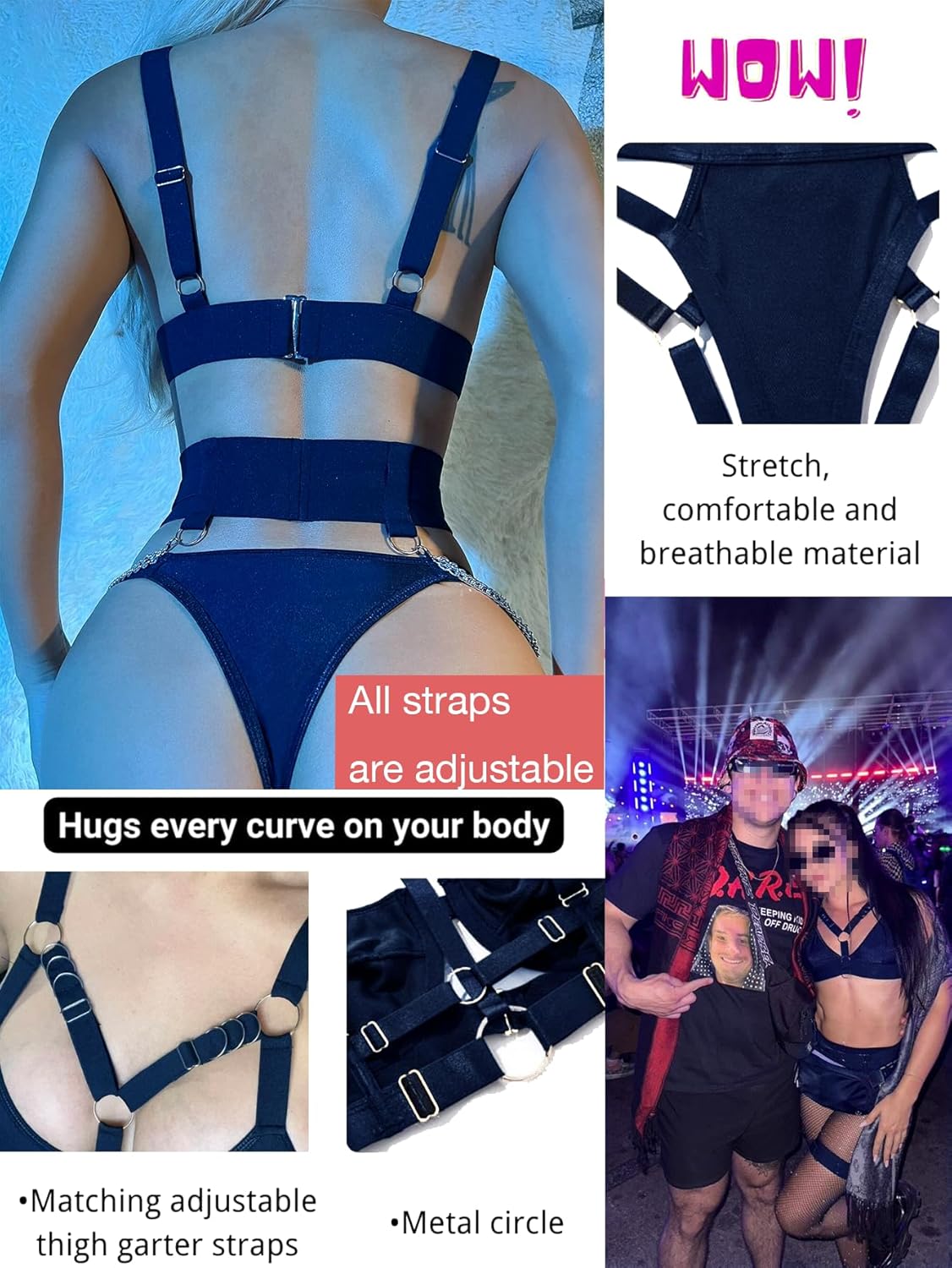 Sexy Lingerie Set For Women With Garter Belt 5 Pieces Strappy Bra and Panty Set Adjustable With Chain - Image 6