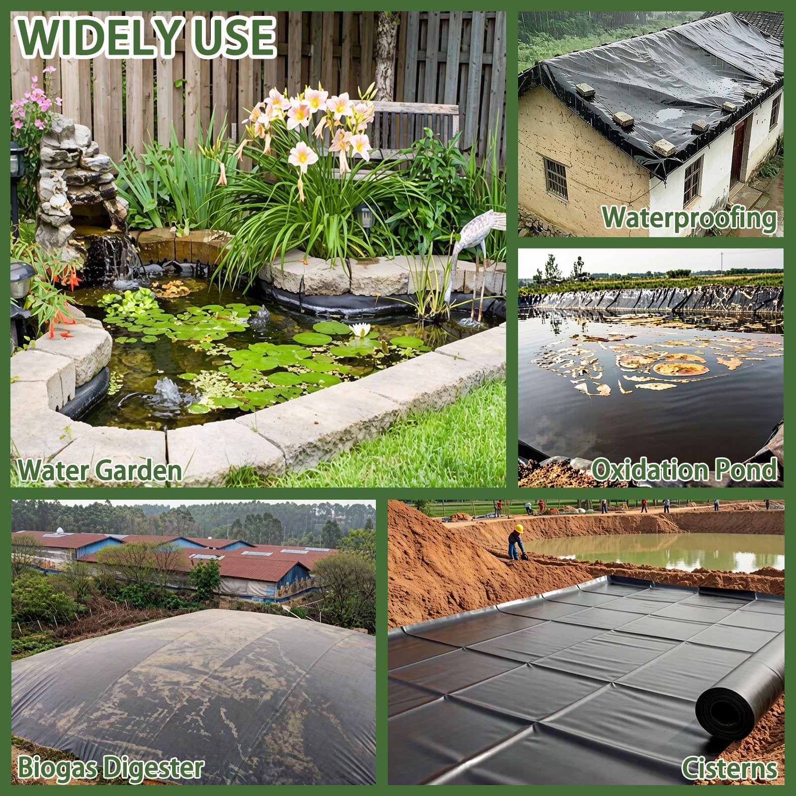 Revestimiento para Estanque Negro HDPE | 3x5m 5x7m 6x6m 7x8m 8x10m 10x12m Base para estanques Koi Exterior | Película Sellado Membrana Prueba Humedad para embalses(5x7m)