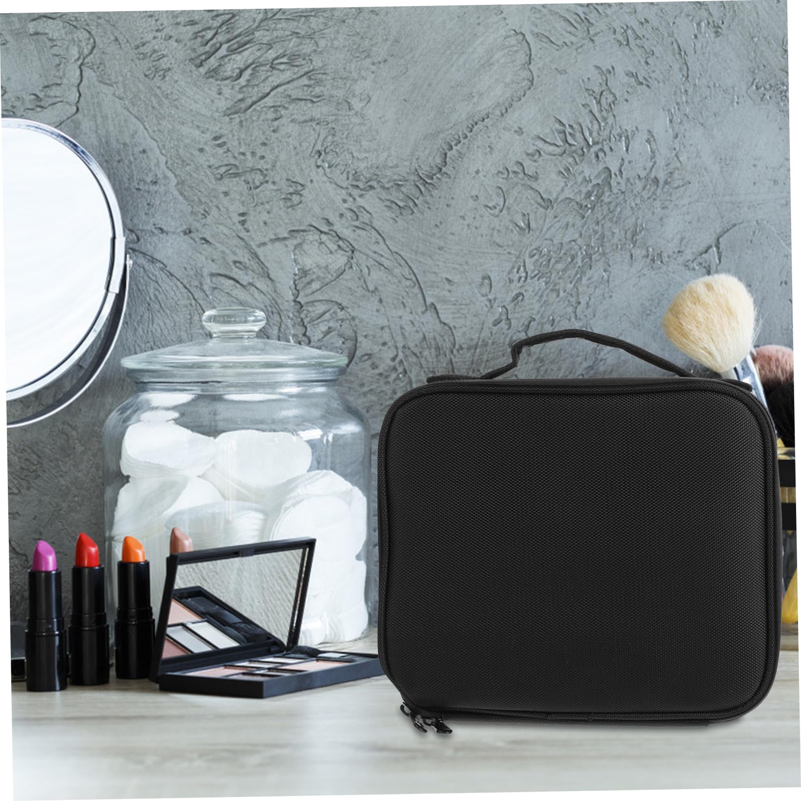 Trousse à Maquillage de Voyage Noire en Nylon, Format Portable
