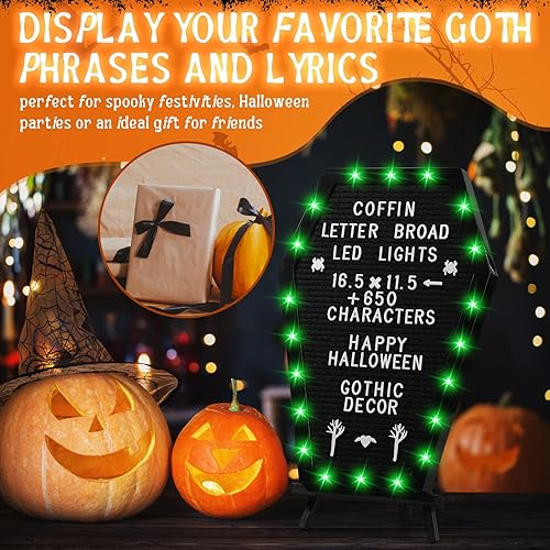 Miniatura 6 de Tablero de letras de ataúd con soporte integrado, 620 caracteres, estilo de Halloween, decoración de tablero de letras gótico espeluznante cambiable