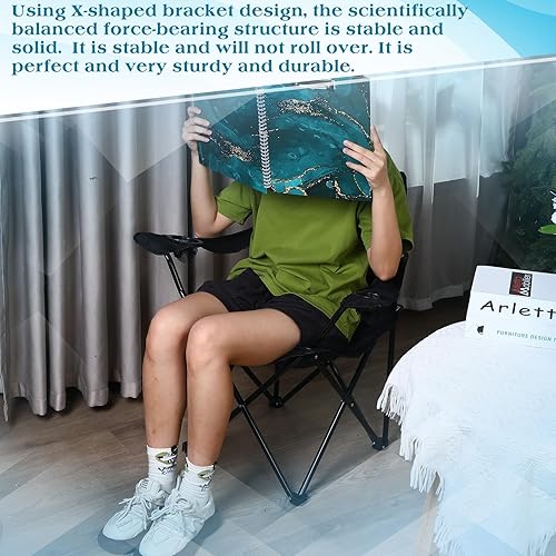 Miniatura 6 de Huwena Paquete de 4 sillas plegables de camping con bolsa de transporte, portavasos de malla versátil para soportes exteriores de hasta 330 libras,