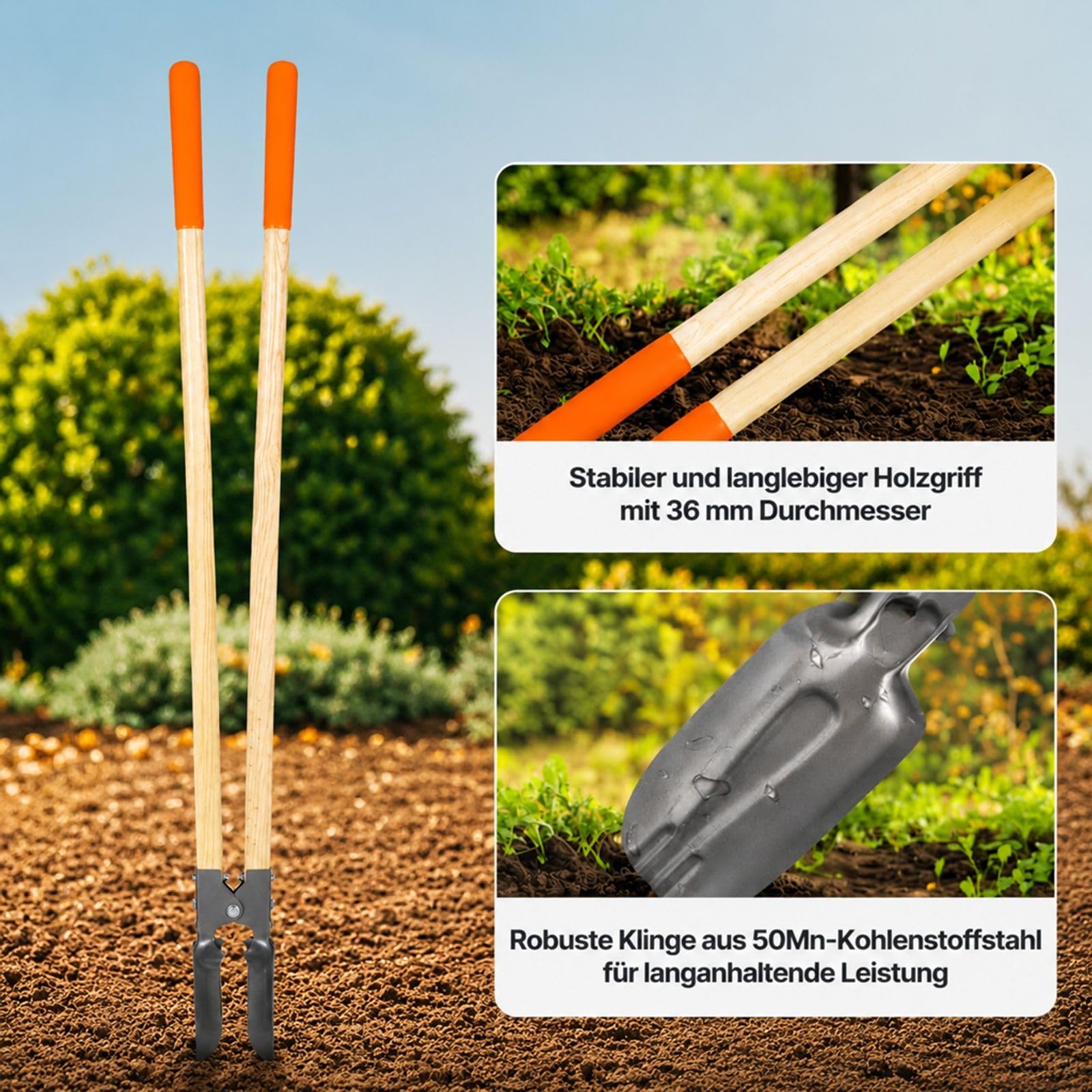 Erdlochausheber mit Holzgriff für Pfostenlöcher und Gartenarbeiten