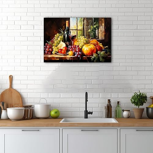 Miniatura 70 de Hzddty Lienzo decorativo para pared, diseño rústico de cocina, vino tinto y pan, cuadros de comida para decoración de pared, impresiones de pintura