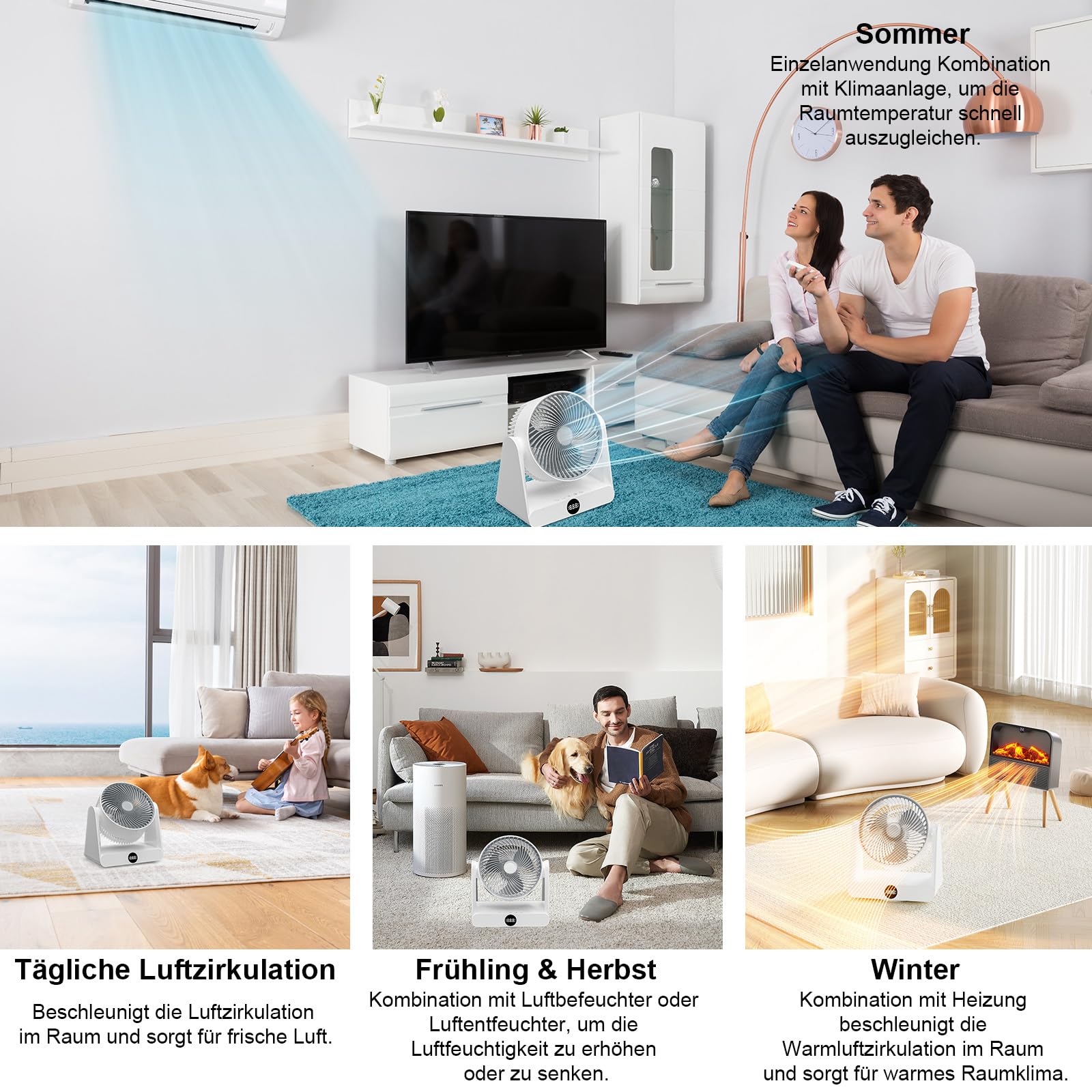 GuKKK Ventilator Leise, Tischventilator 28 DB, Starker Ventilator mit Fernbedienung, 3D Turbo-Luftzirkulator, 12-Geschwindigstufe 12H Timer, 90° verstellbar Neigungswinkel Turbo-Luftzirkulator
