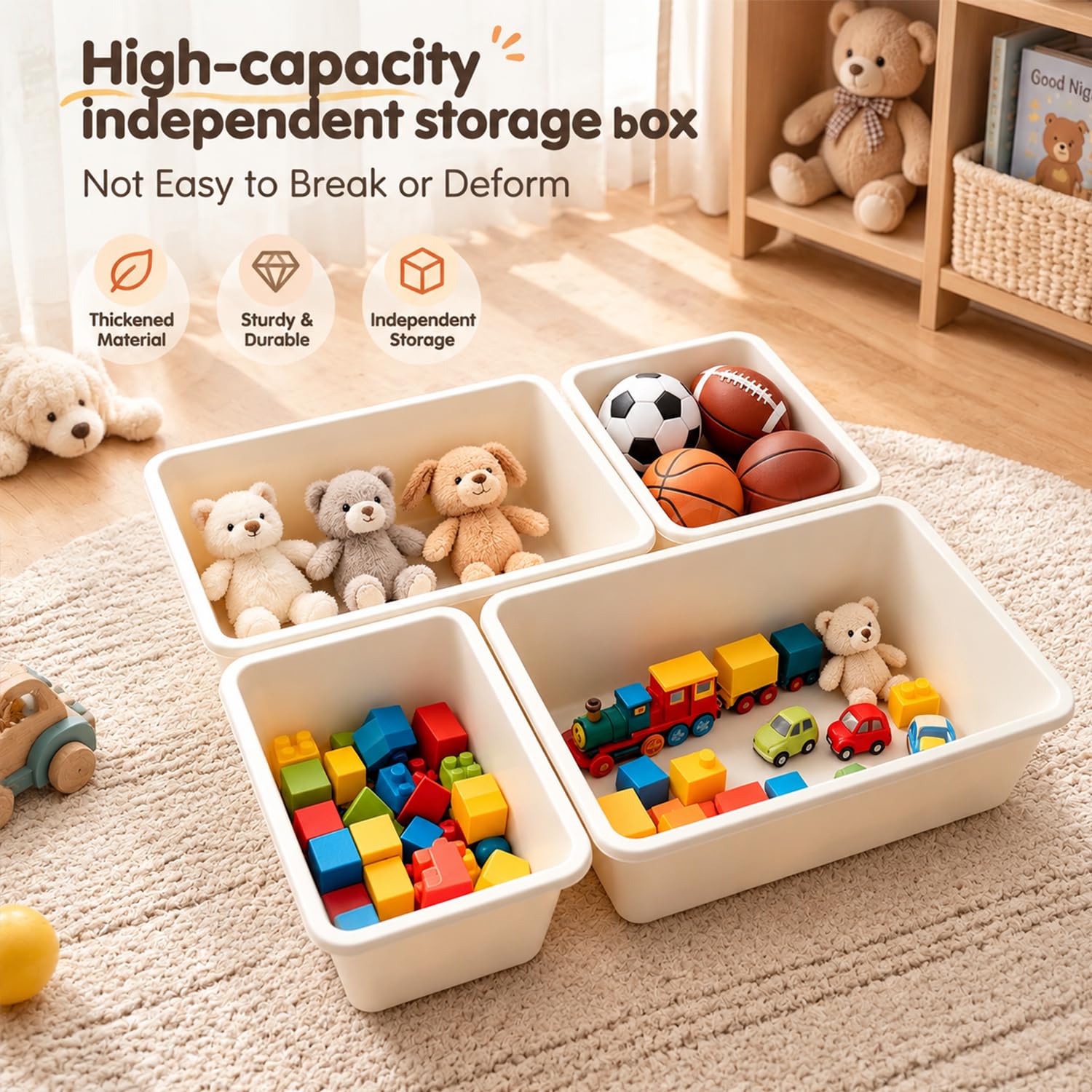 Kinderregal mit 12 Boxen,Spielzeug Organizer Naturholzfarbe