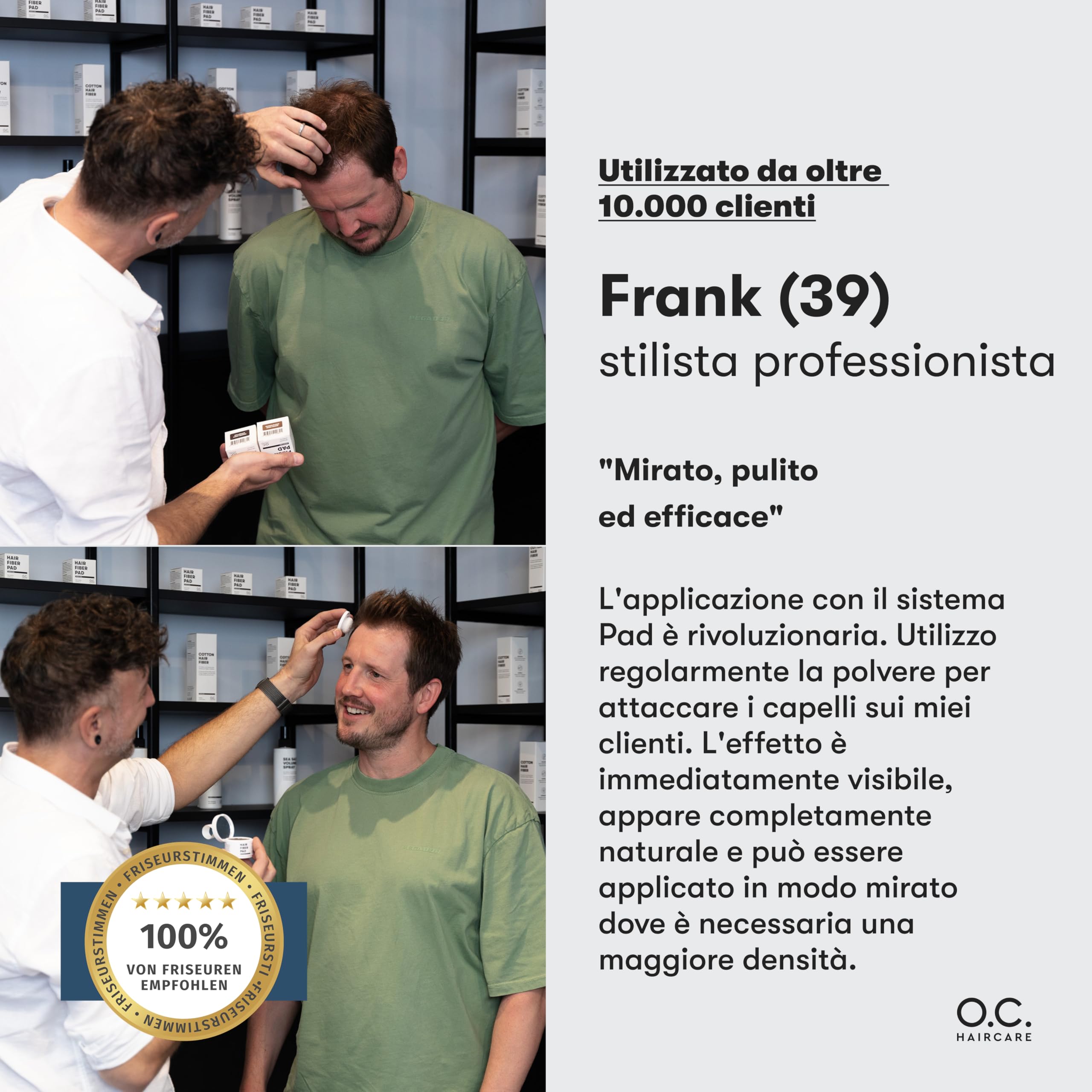 O.C. HAIRCARE Polvere per Radici per l'Ispessimento dei Capelli per Donne e Uomini - per Testa Segreta, Riga e Linea dei Capelli - Consigliato dai Saloni Leader - 9 Colori - Polvere per Capelli