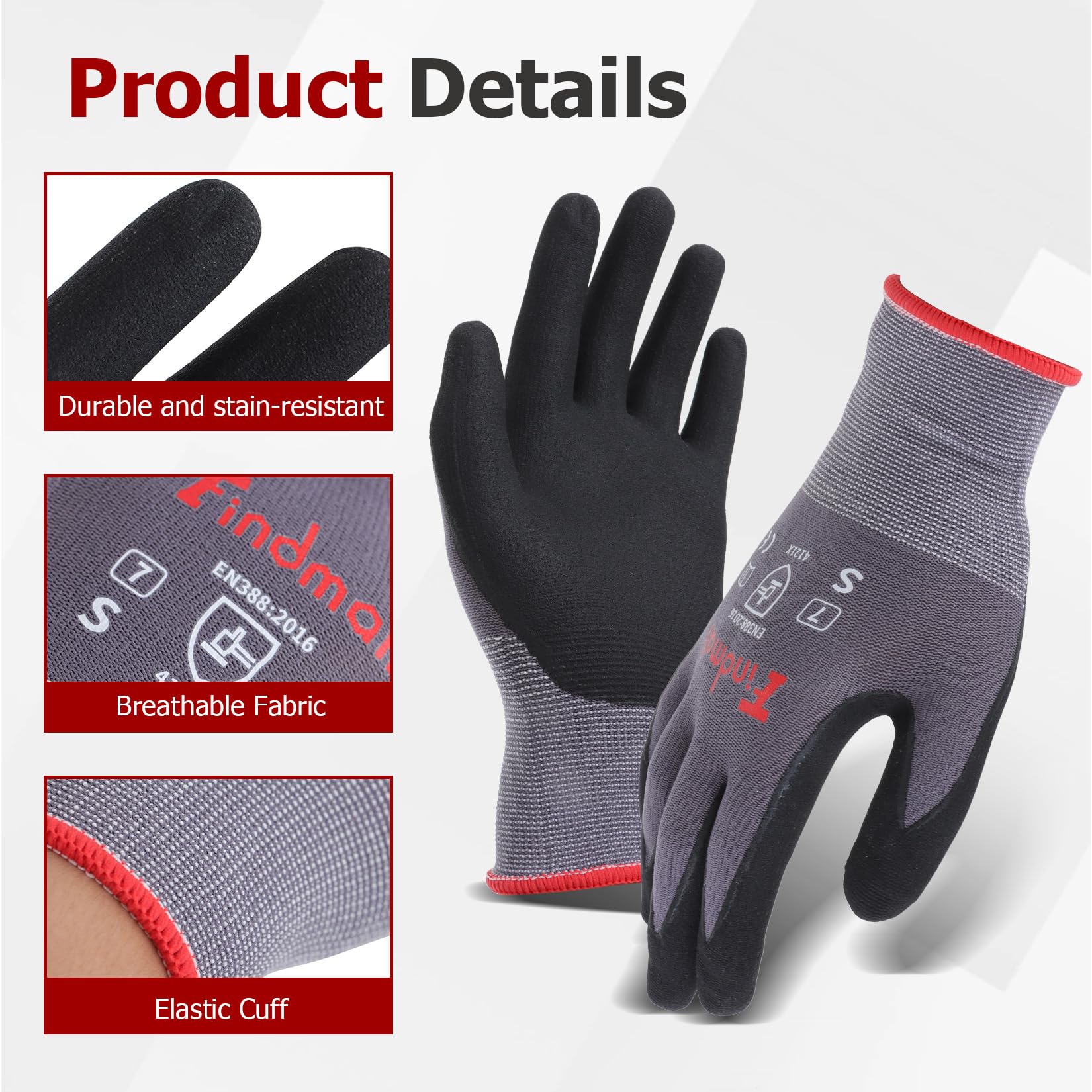 3 Paar kleine Arbeitshandschuhe, Nahtlose Strickhandschuhe, Gartenhandschuhe für Damen und Herren, geeignet für Lagerhaltung und Logistik, Baustellen, Gartenbau und Pflanzarbeiten