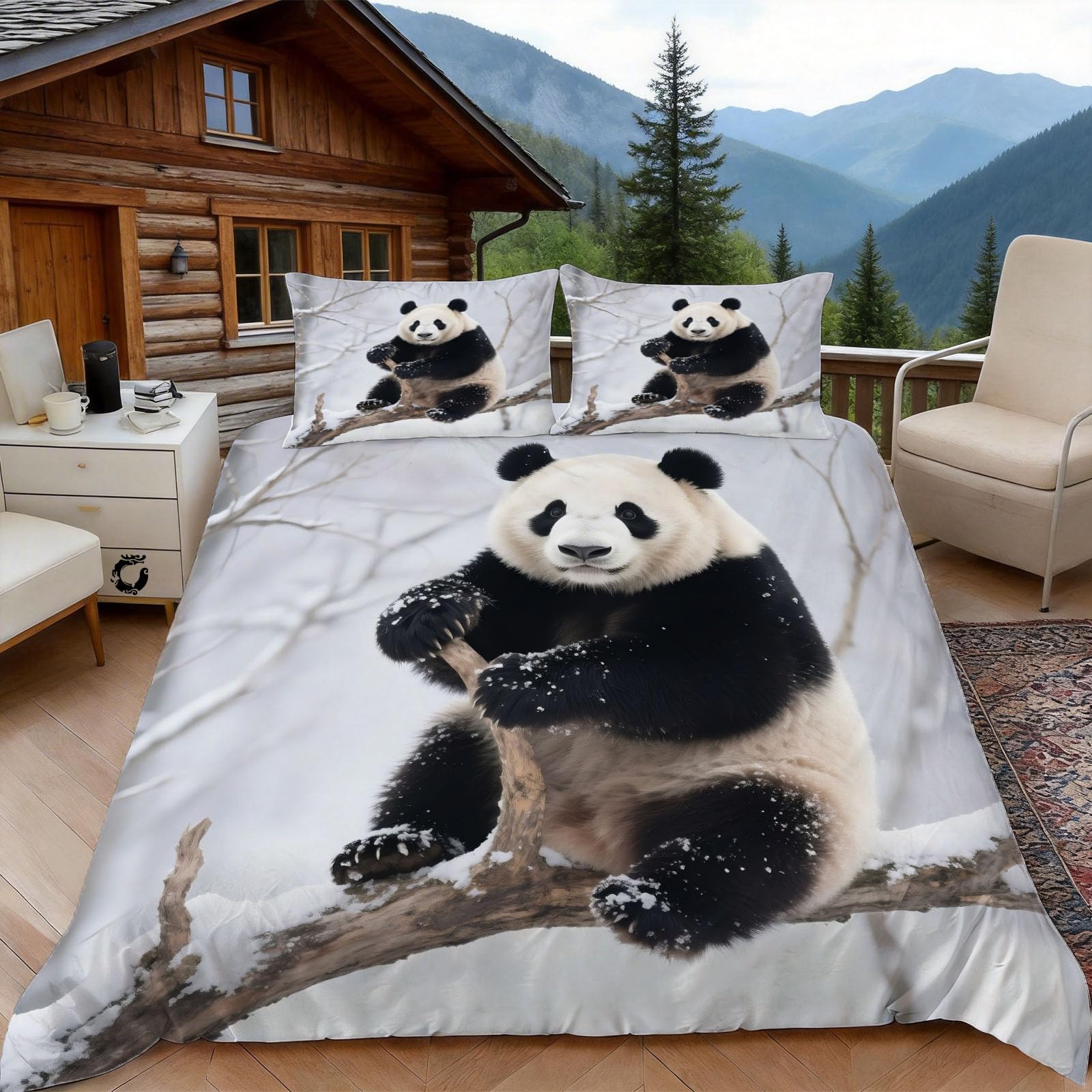 Parure de lit panda 220x240 avec housse de couette imprimée et taies 65x65