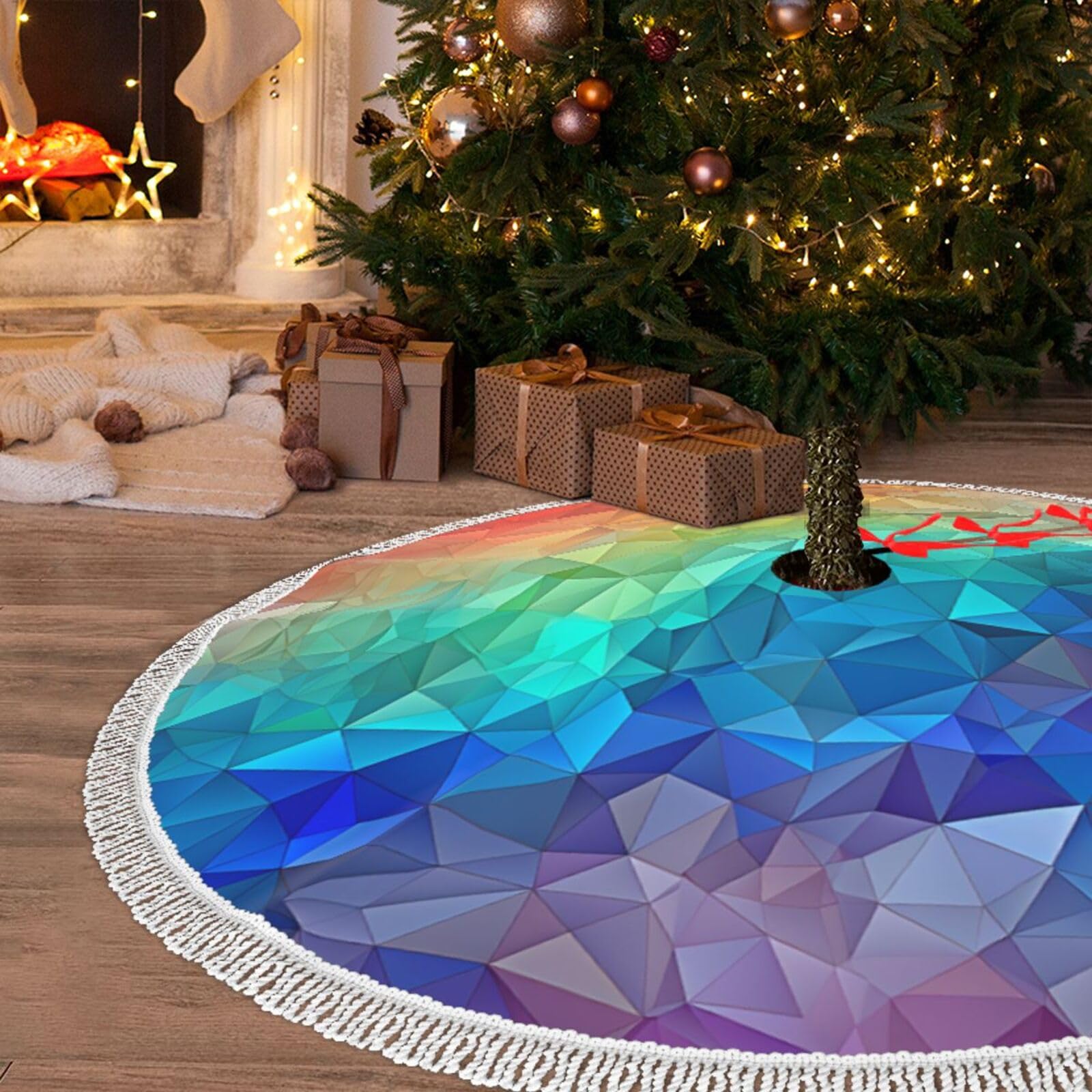Tapis de sapin de Noël à pompons pour décoration de salon cosy