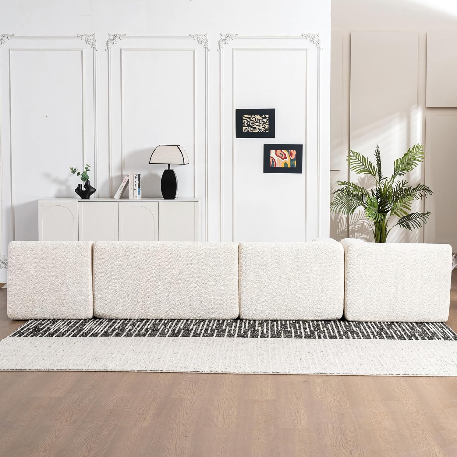 144-Inch Oversized U-Shaped Boneless Sectional Sofa 4 PCS Deep Seat Modular Boucle Upholstered Cloud Sofa Foam Couch W/2 Chaise Lounge, Armless Loveseat,Single Seater
