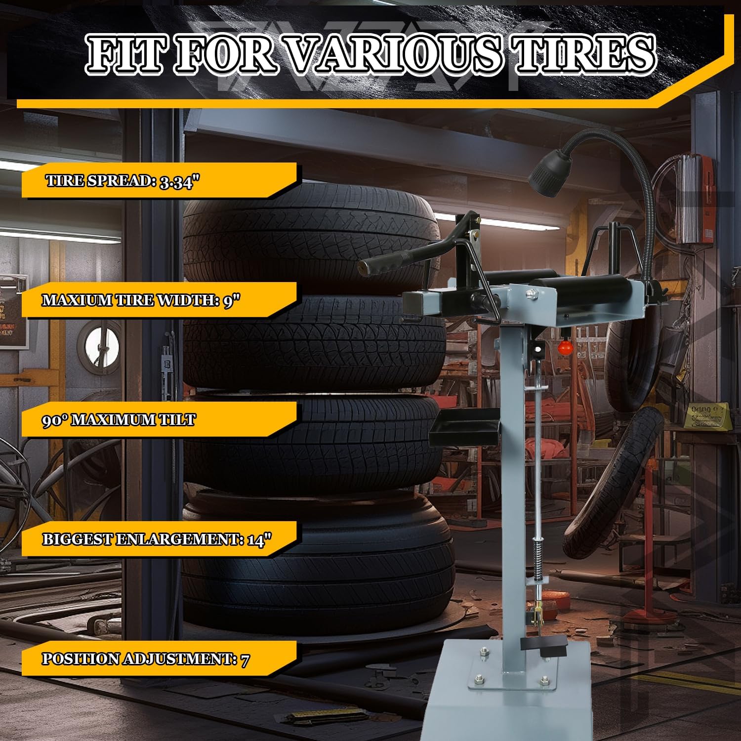 Car Truck Tire Spreader with Tilting Table Portable Tire Changer with LED Light Manual Tire Spreader Portable Tire Changer Stand Tire Spreader Tool for Light Truck and Car