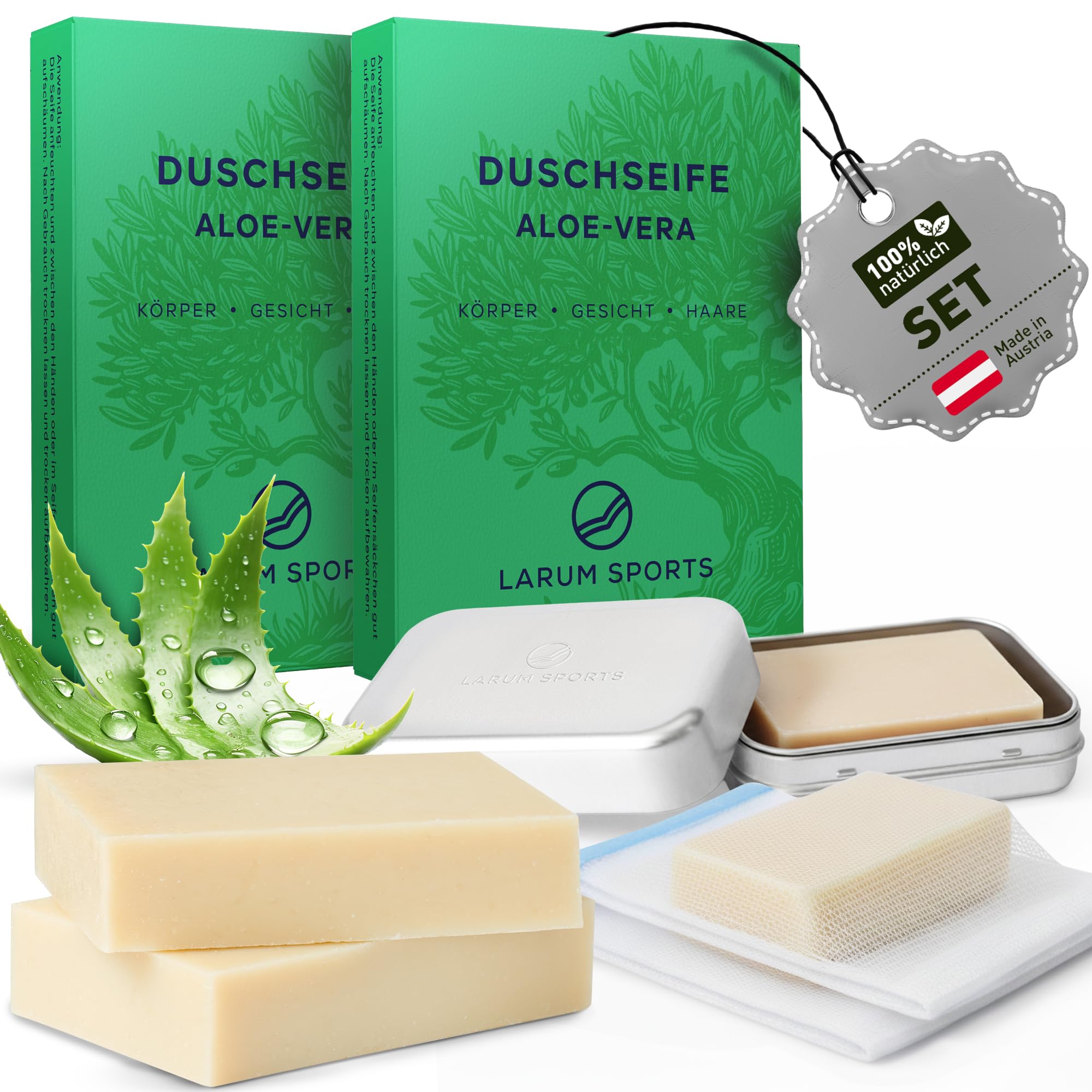 larum sports feste Duschseife Frauen 3 in 1, Aloe Vera, SET