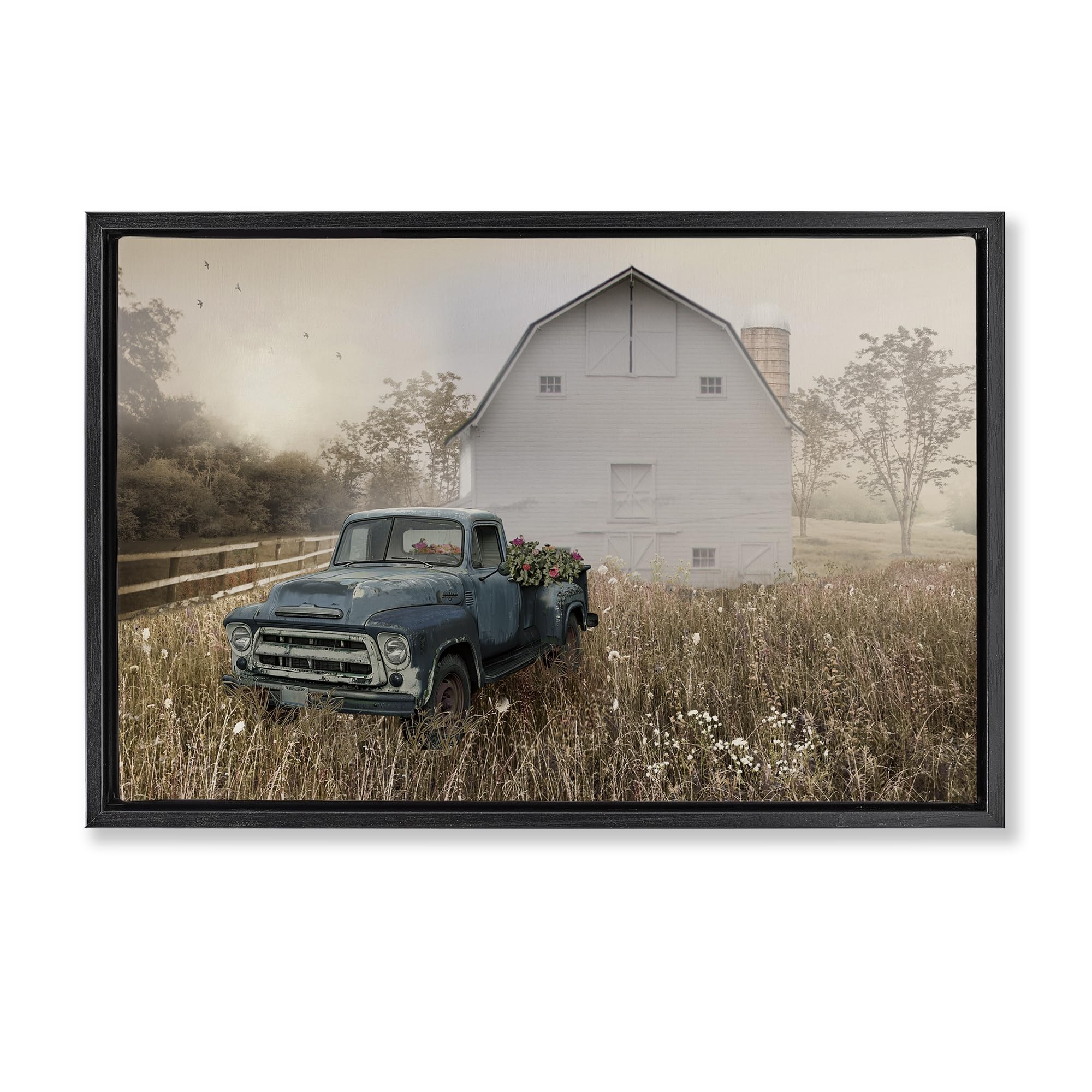 Stupell Industries Jet Black (Matte) Vintage Pickup Wildflowers Farmhouse, 16 X 24 Inch Canvas In Floater Frame