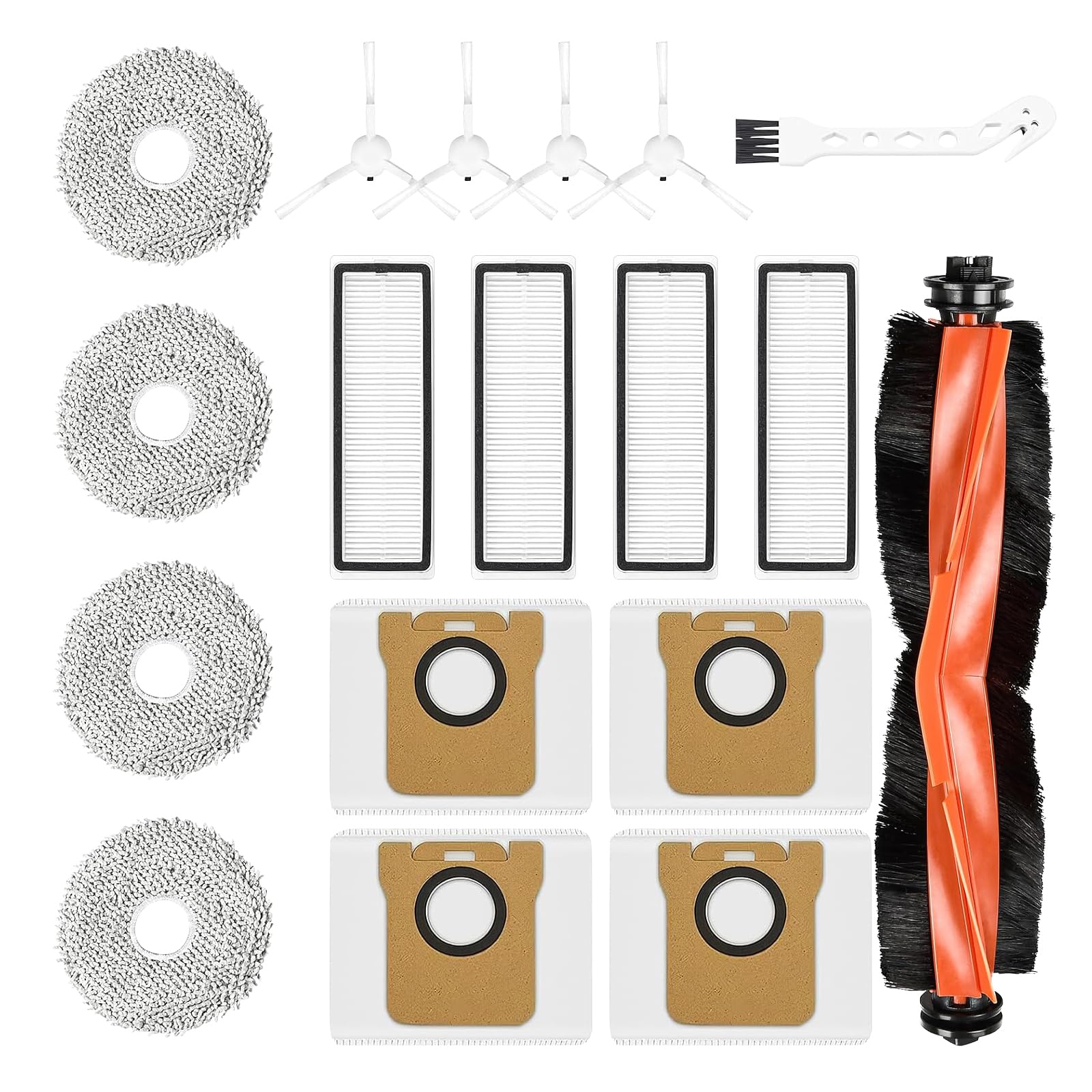 Kit Accessori Ricambi Compatibili Con Xiaomi Robot Vacuum X20+ / X20 Plus, 1 Spazzola Principale, 4 Sacchetti Polvere, 4 Spazzole Laterali, 4 Filtri, 4 Panni Mop, 1 Spazzola Pulizia-18 pezzi