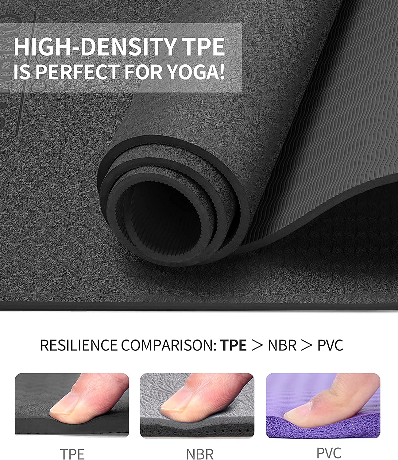 CAMBIVO Tappetino Yoga Antiscivolo 8mm, 183 x 61cm Tappetino Palestra Spesso in TPE, Yoga Mat Tappeto Pilates Fitness Alta Densità con Tracolla
