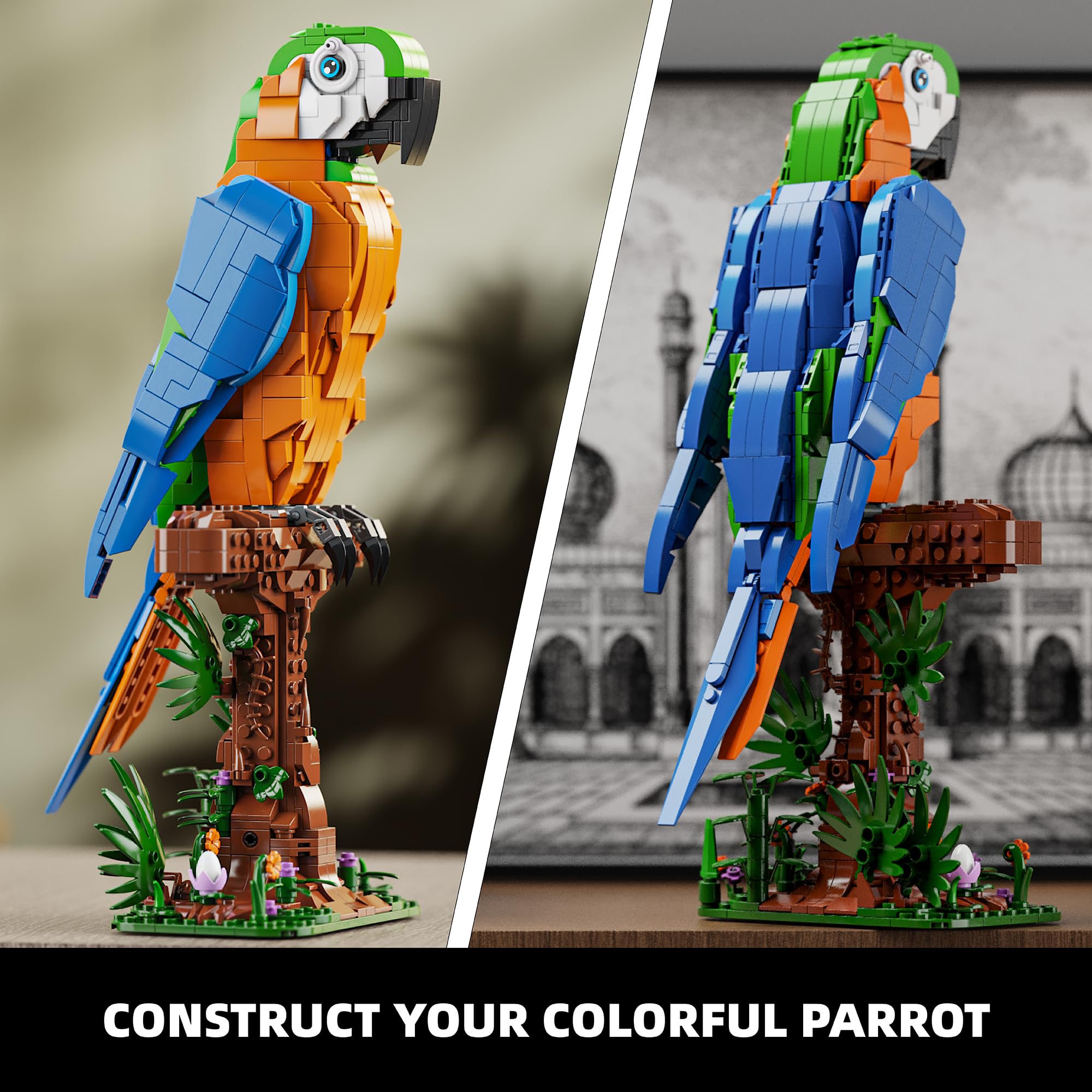 TYCOLE Perroquet Ara Jeu de Construction pour Enfants et Adultes, 1138 Pièces Blocs Créatif pour Oiseau, Cadeau pour Filles et Garçons 8 Ans et Plus