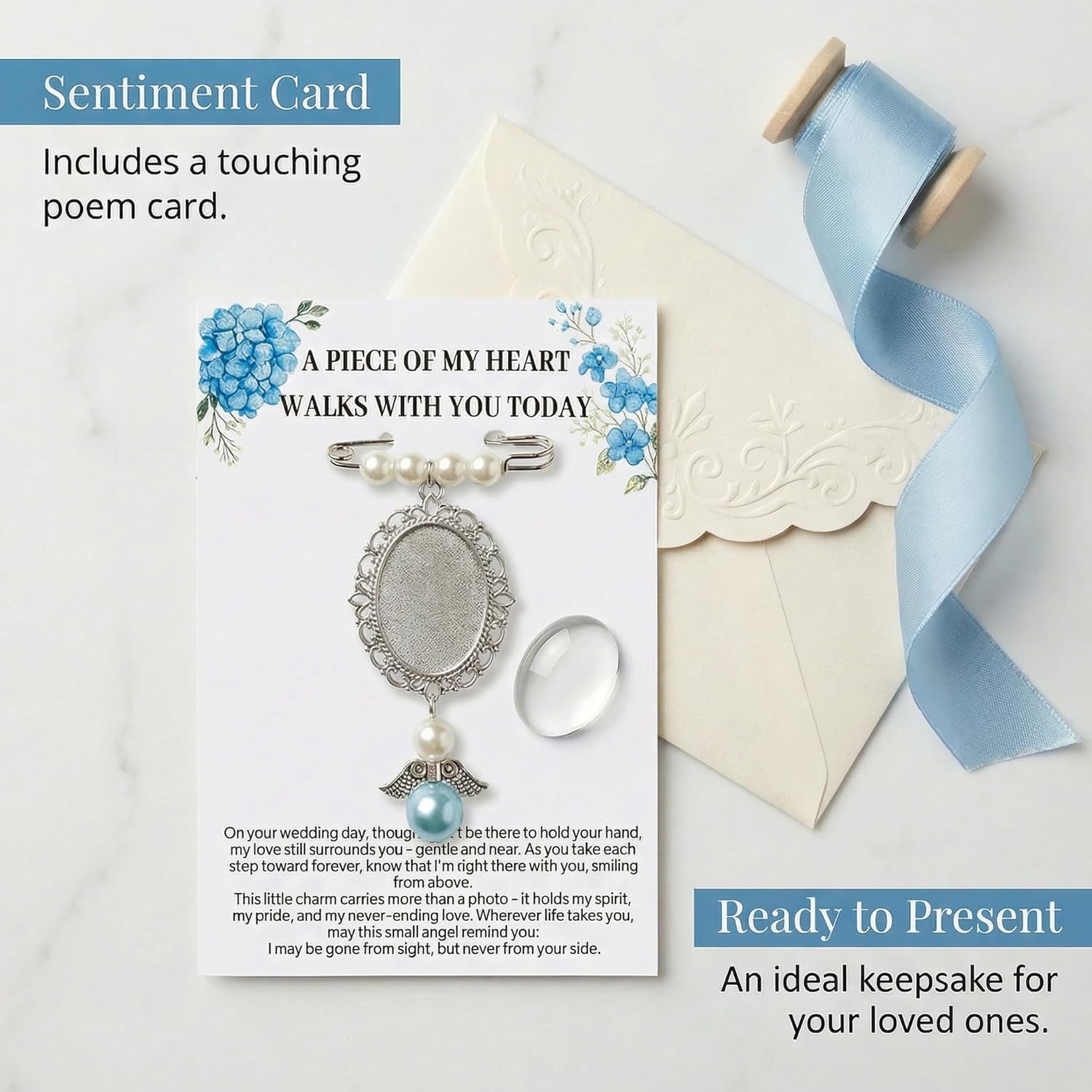 NIIIYTYB Wedding Bouquet Photo Charms for Bride Something Blue Memory Pendant Memorial Charm Pins for Bridal Bouquets Picture Ideas for Wedding Remembrance Photo Charm for Loved Ones - Image 2