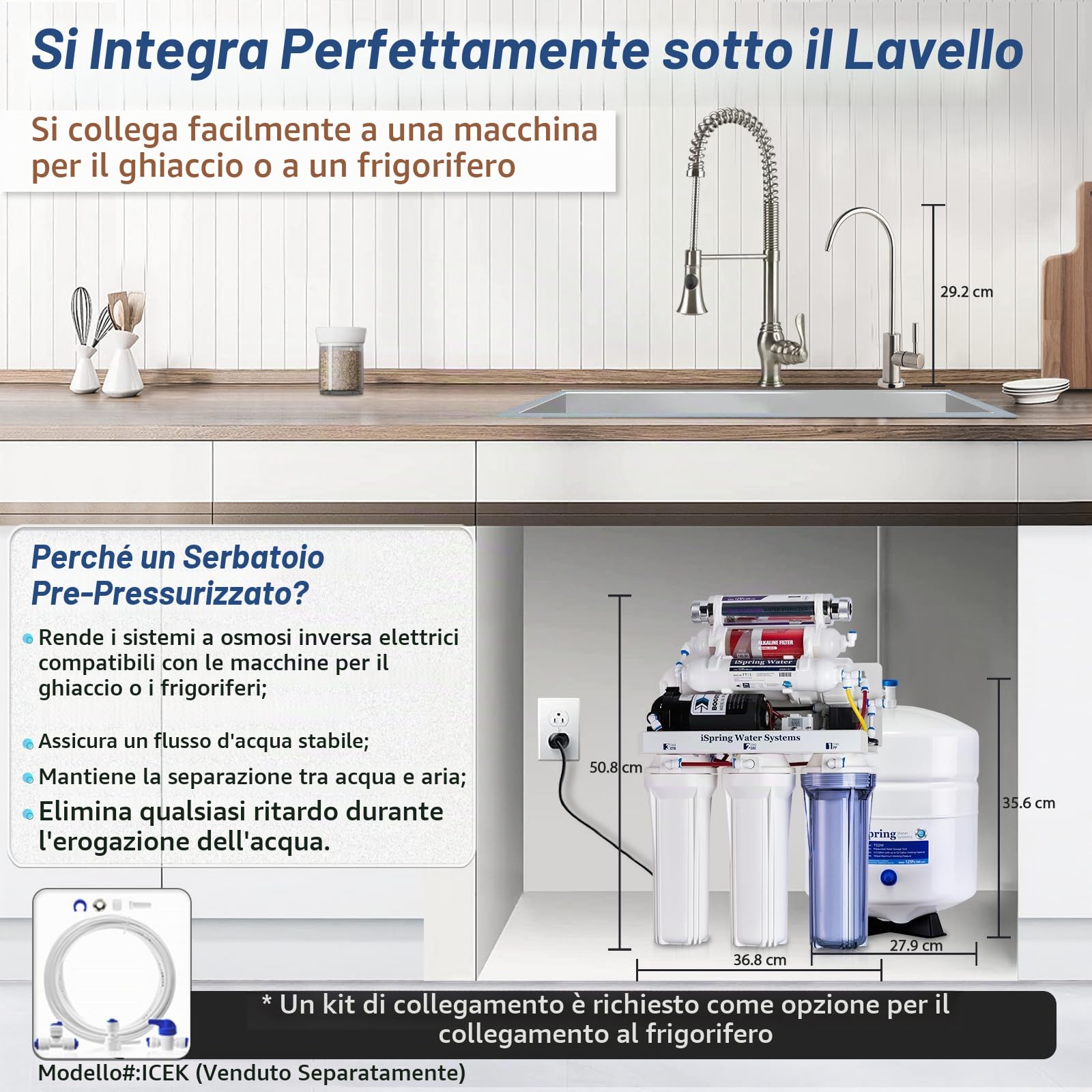 iSpring RCC1UP-AK Sistema di Filtrazione dell'Acqua a Osmosi Inversa da 100 GPD a 7 Stadi Sotto Lavello + iSpring ASKRCC Kit di Montaggio per RO Sottolavello, Compatibile con la Serie RCC