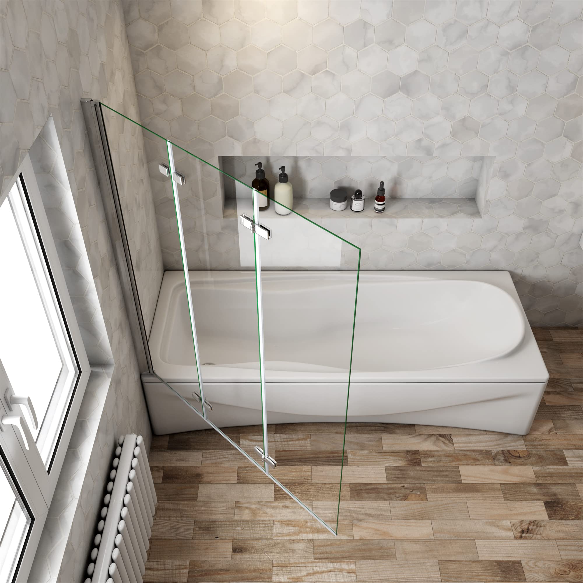 Mampara Ducha para Bañera - Abatible 3 Hojas - Cristal Templado 6mm - 3 veces Plegable - (1280-1300) X1400mm