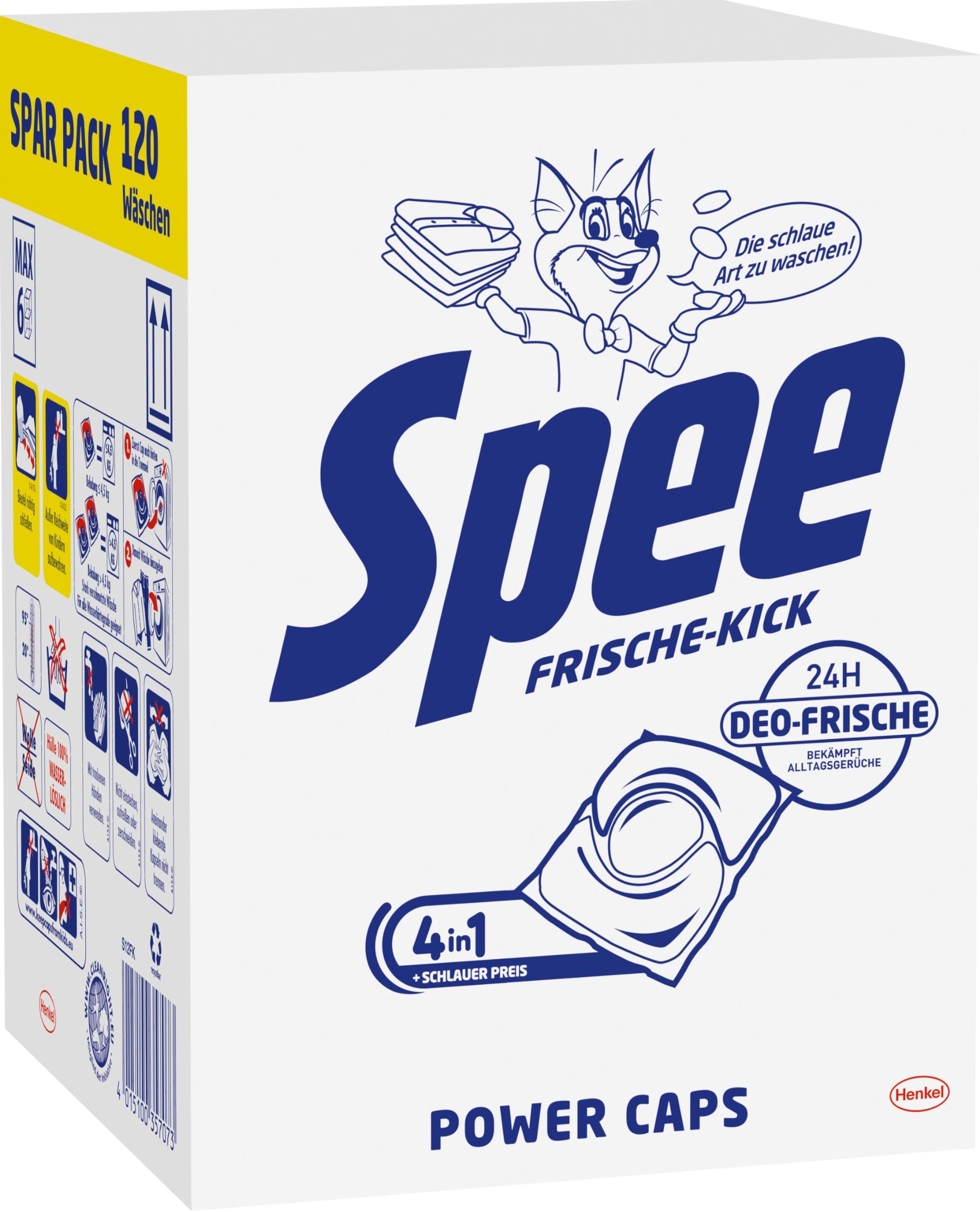SPEE Power Caps 2x60 (120) WL Frische Kick 24H Deo-Frische Spar Pack, vordosiertes Vollwaschmittel & WC FRISCH Spa Momente Harmonie (1x 50g), langanhaltendes Dufterlebnis