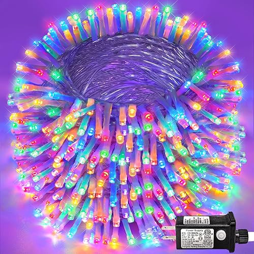 Miniatura 57 de 250 luces LED de Navidad de 82 pies, luces de Navidad blancas cálidas para exteriores, 8 modos, cable transparente, luces de hadas parpadeantes