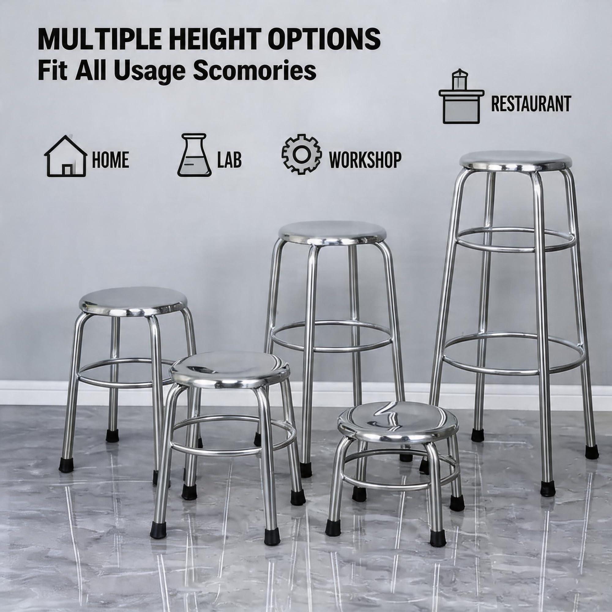Tabouret da bar rotondo in acciaio inossidabile senza schienale, sedia da bancone industriale in metallo per isola cucina, casa, ristorante, uso commerciale(45cm/17.7in)