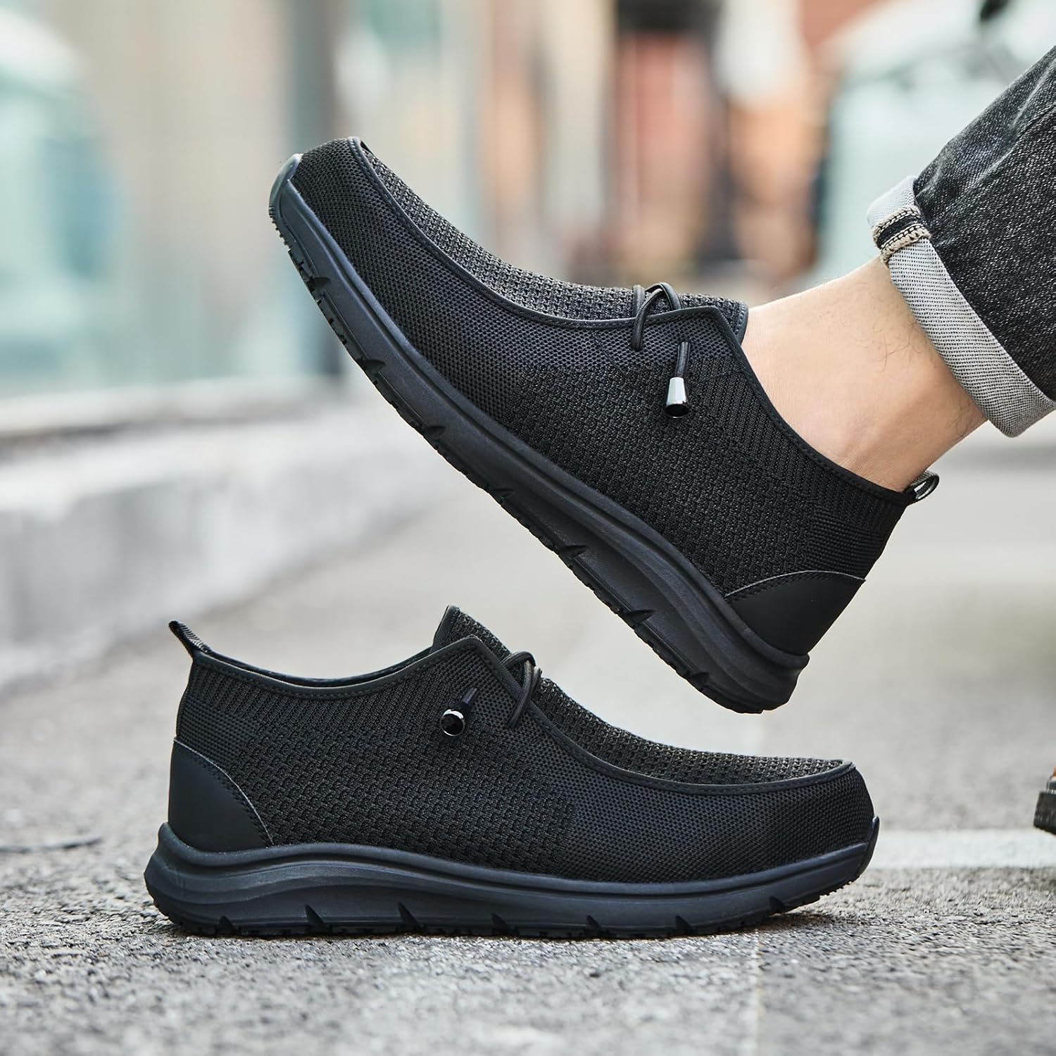 Slip On Steel Toe Shoes Men Women Waterproof Non Slip Lightweight Comfortable Walking Loafers No-Laces