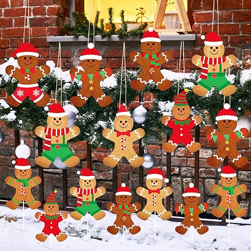 Miniatura 5 de 16 piezas iluminadas de Navidad grandes de hombre de jengibre decoraciones a granel de doble cara al aire libre colgante de Navidad carteles de
