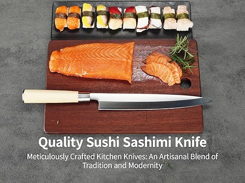 Miniatura 4 de Hollory Sashimi - Cuchillo de sushi japonés de 9.5 pulgadas, cuchillo de corte Yanagiba japonés, súper afilado, profesional, de acero inoxidable de