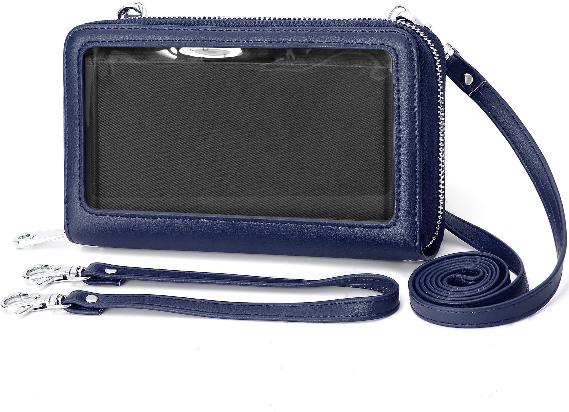 Small Purses for Women Cell Phone Crossbody Bag Large Capacity Wallet Zip Around with Clear Window and Wristlet