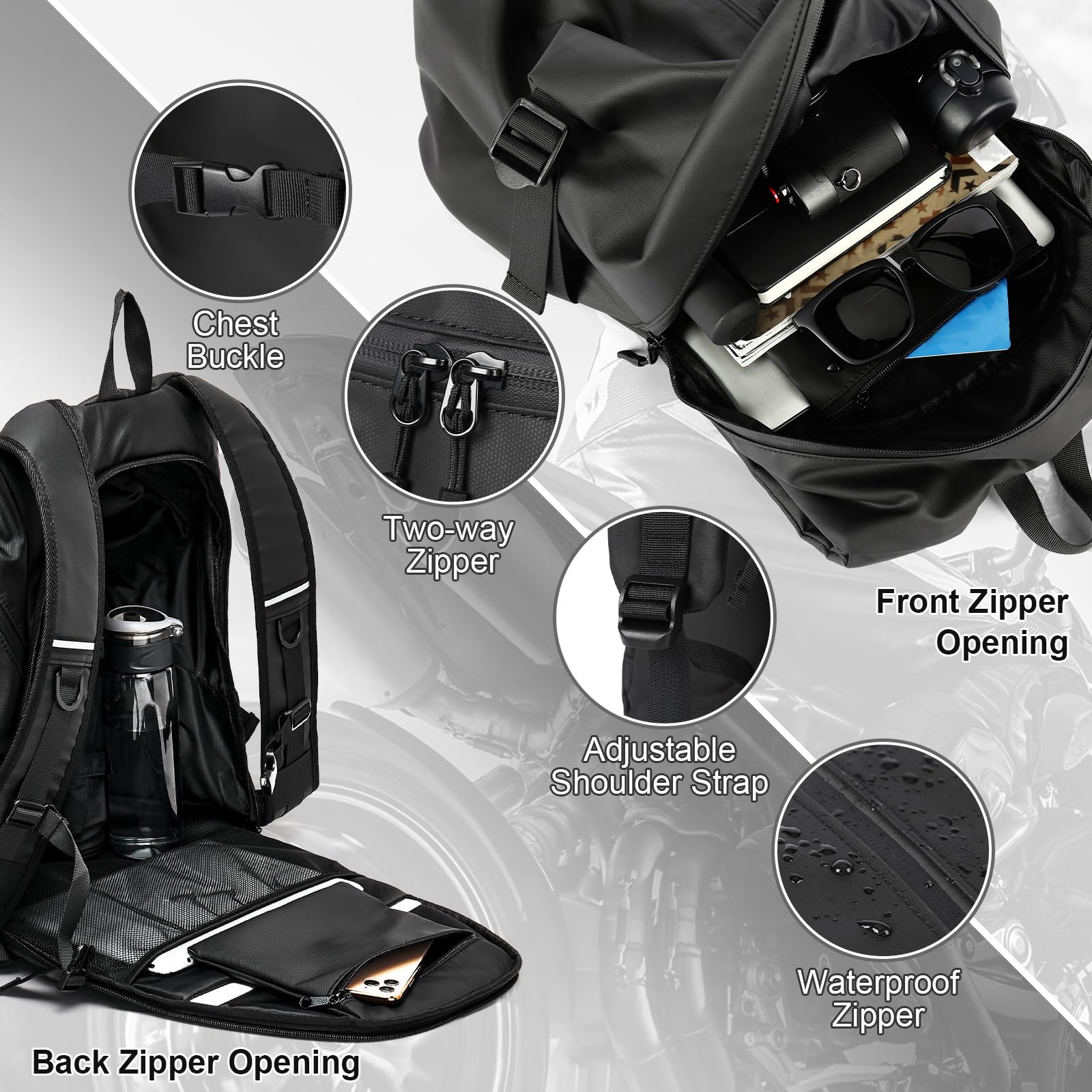 Zaino Portacasco da Moto, Zaino Uomo Donna Impermeabile Cinturino per Casco da Moto, Nero L