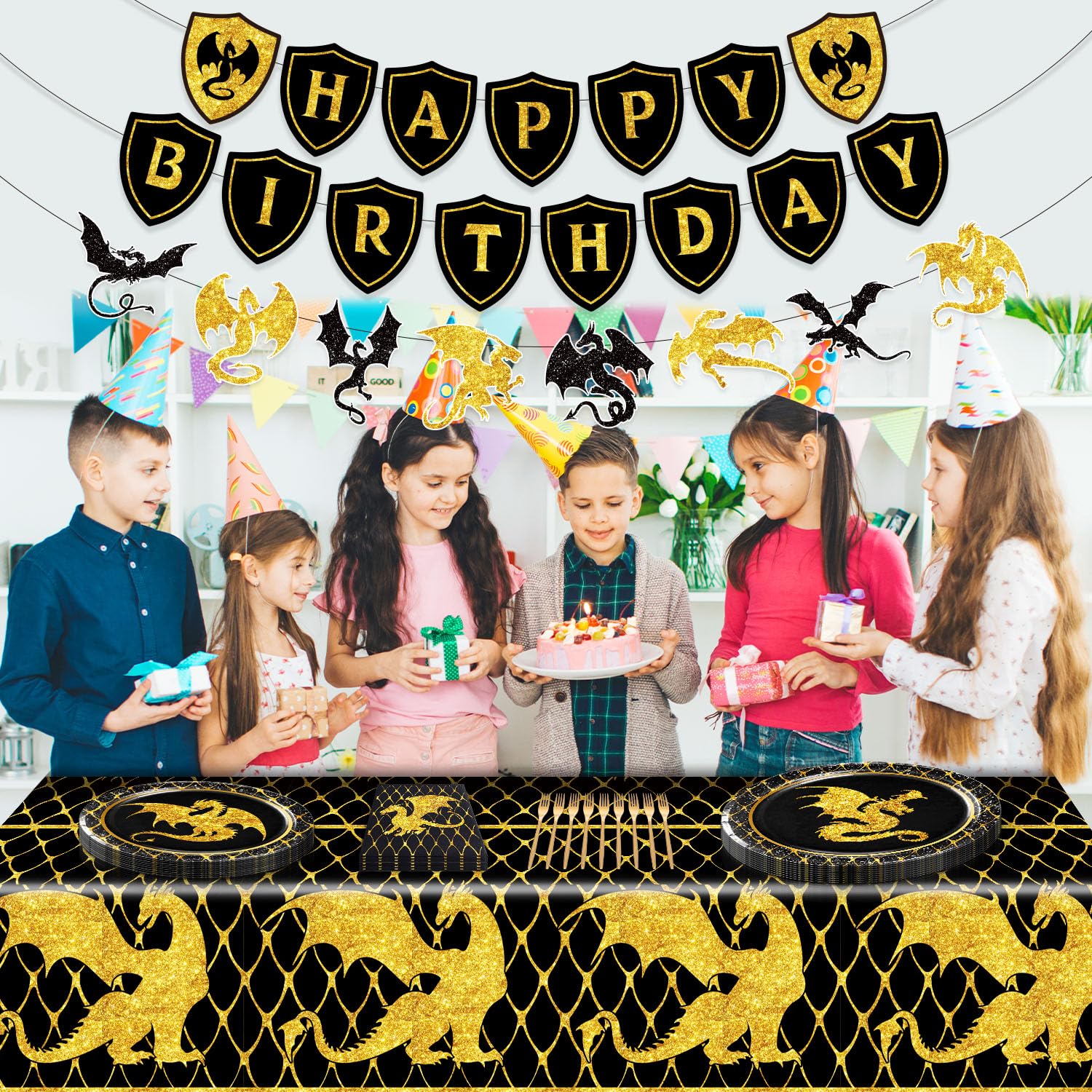 3-Pack Dragon Party Tablecloths - 54 X 87 Inch, Plastic Waterproof, Fantasy Decor - View #2
